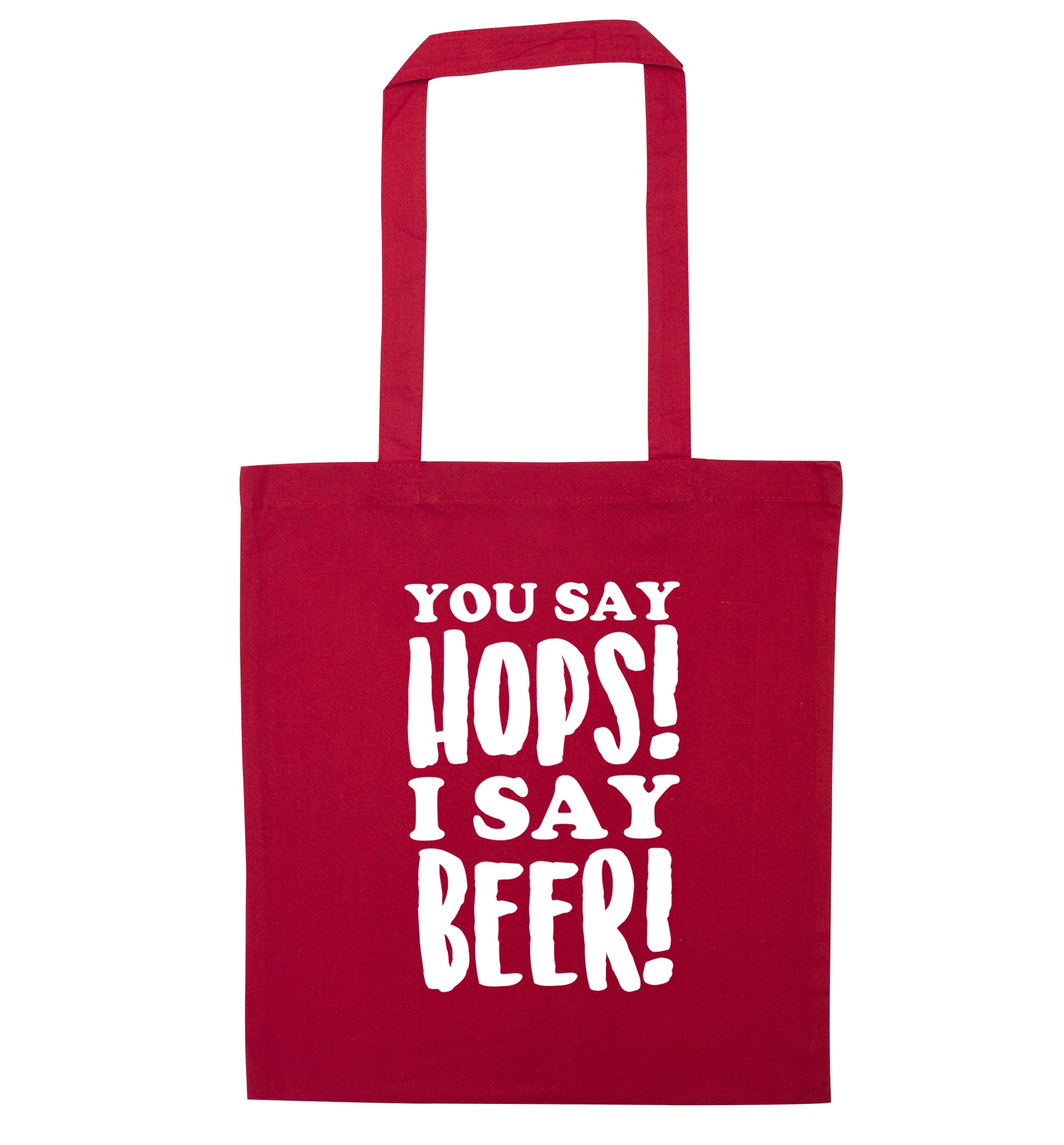You say hops I say beer! red tote bag