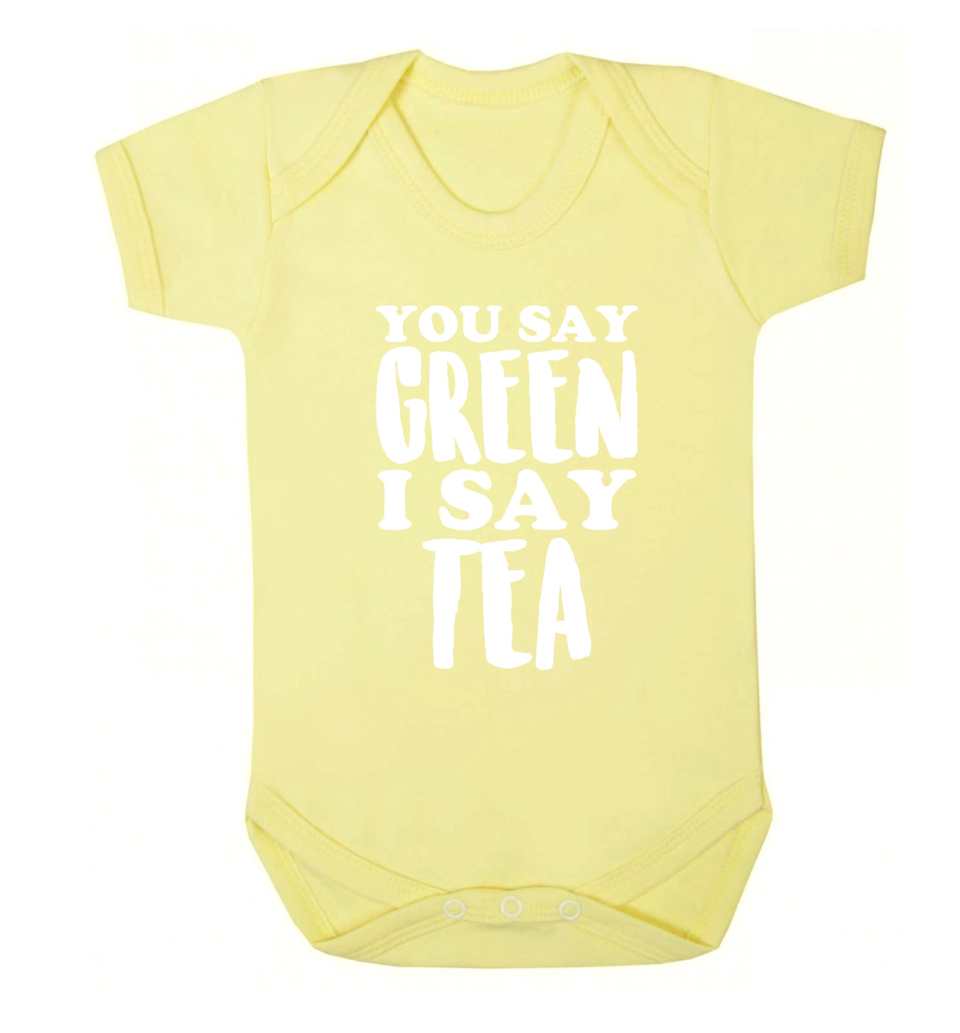You say green I say tea! Baby Vest pale yellow 18-24 months