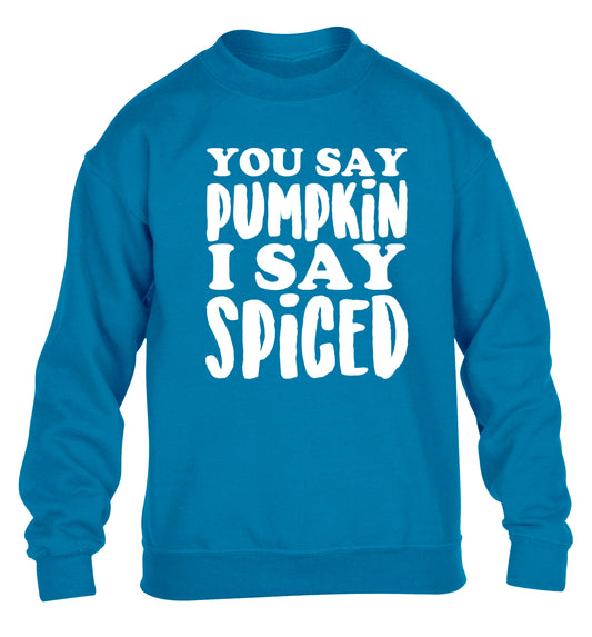 You say pumpkin I say spiced! children's blue sweater 12-14 Years