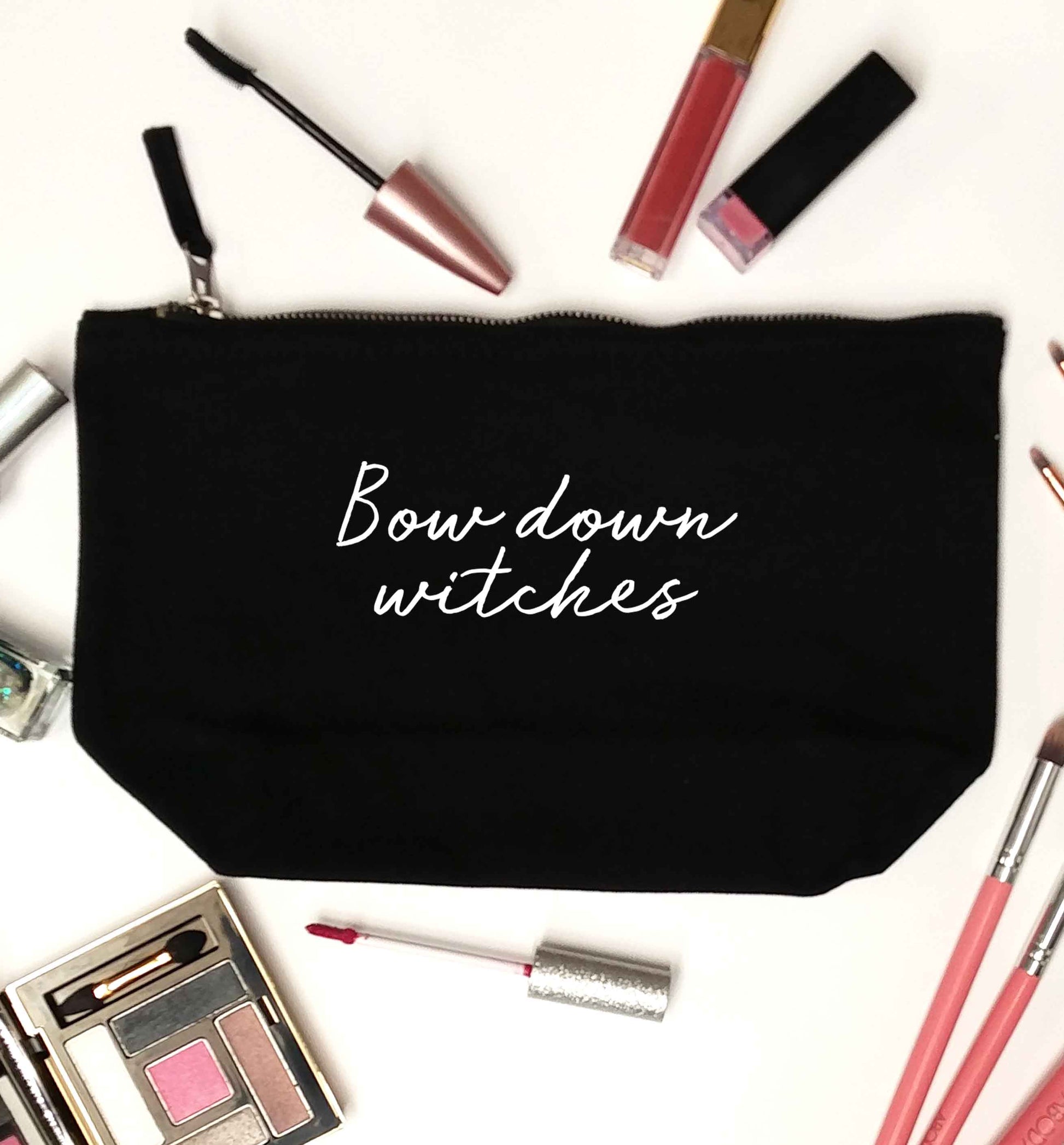Bow down witches black makeup bag