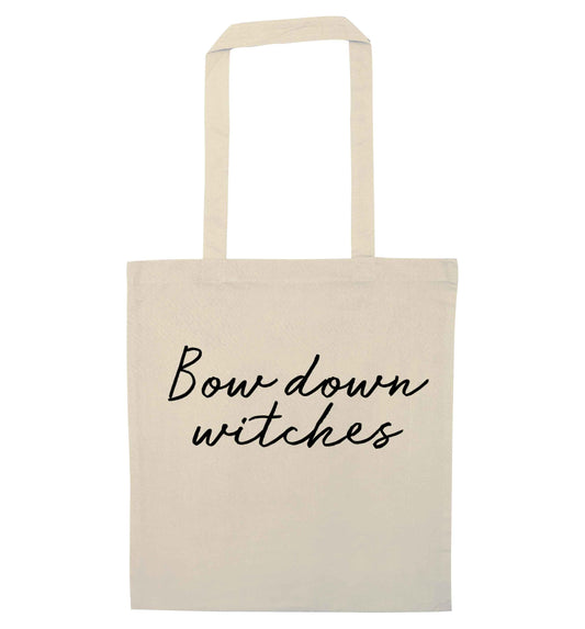 Bow down witches natural tote bag