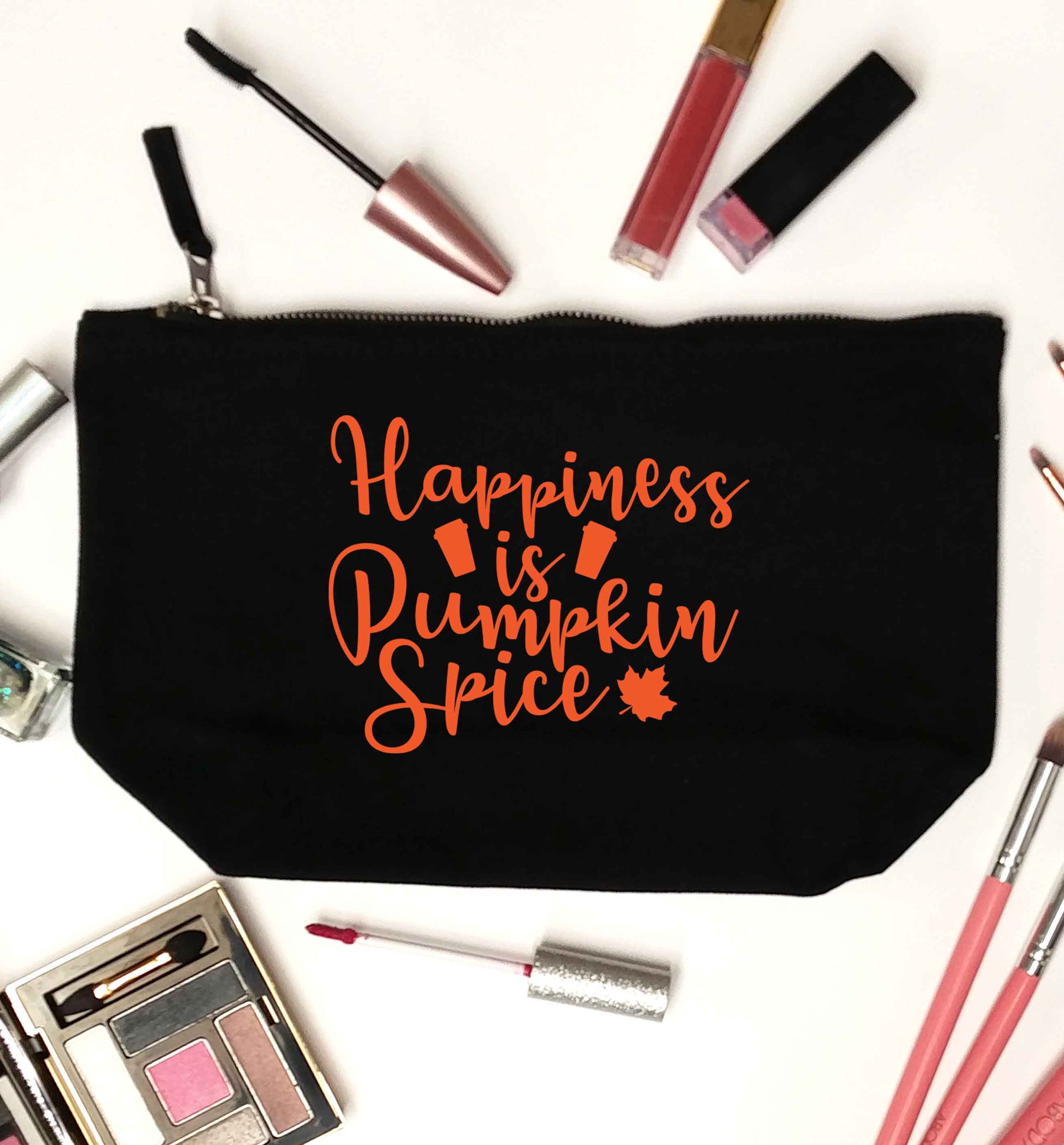 Happiness Pumpkin Spice black makeup bag
