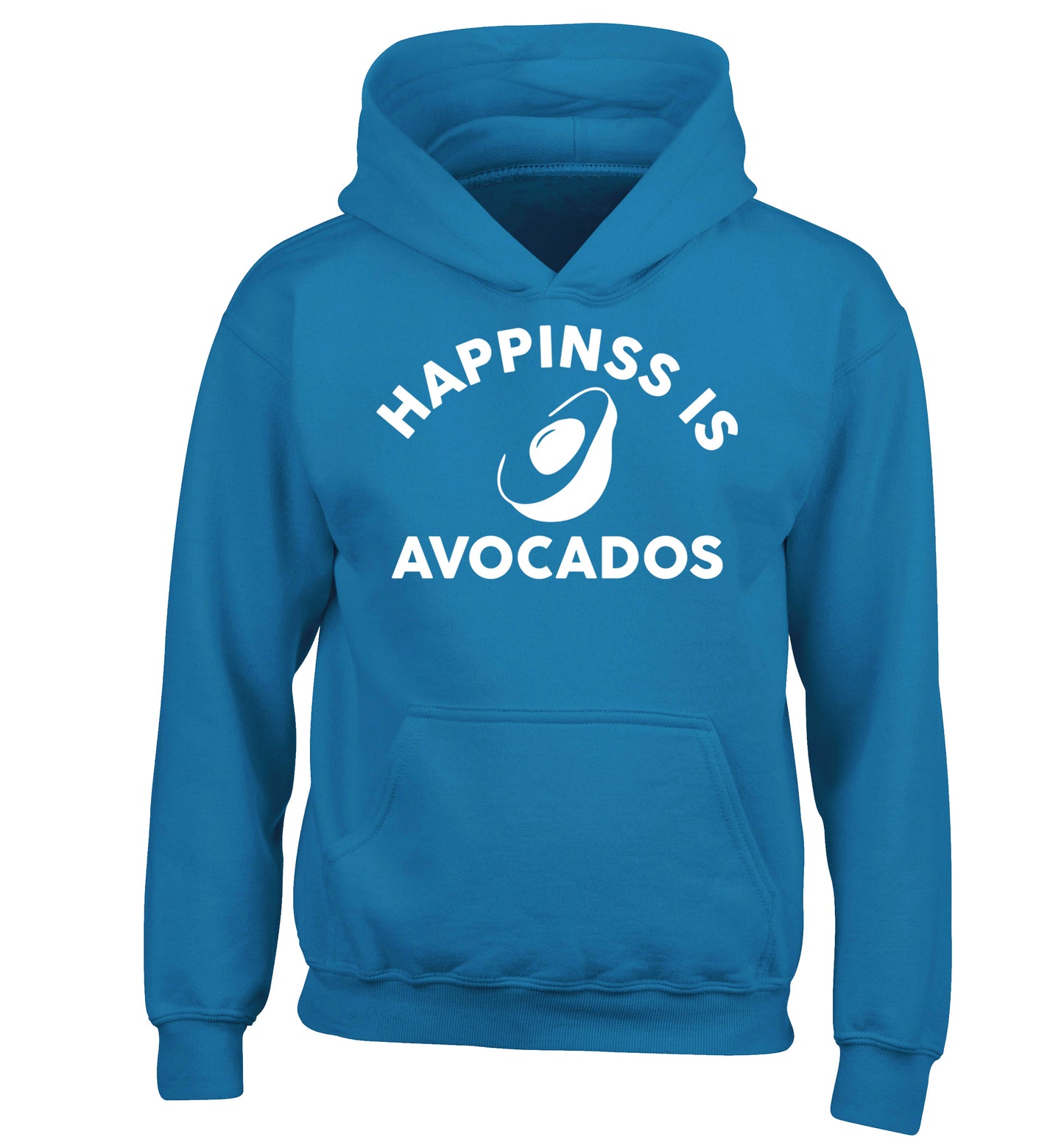 Happiness is avocados children's blue hoodie 12-14 Years