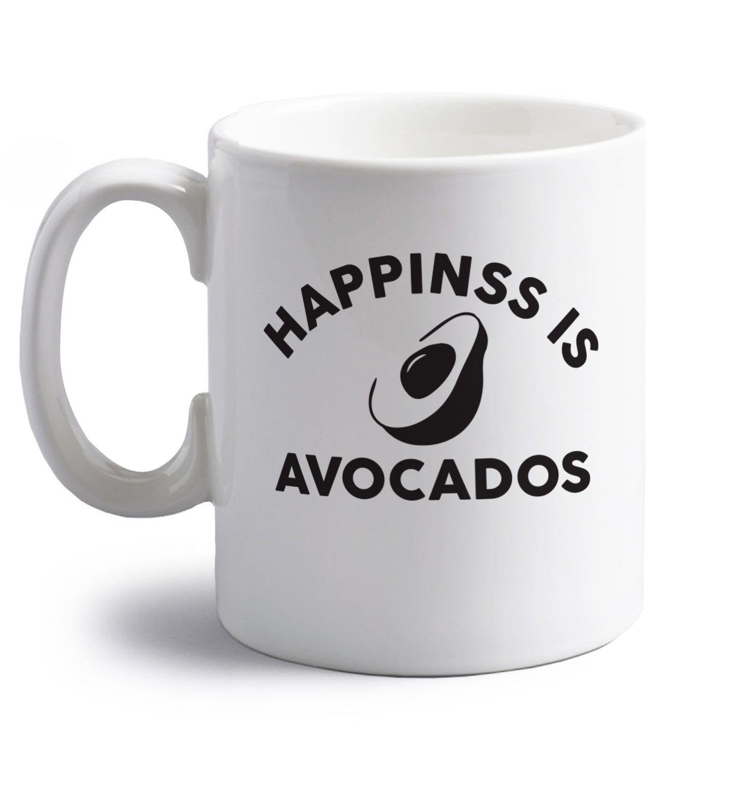Happiness is avocados right handed white ceramic mug 