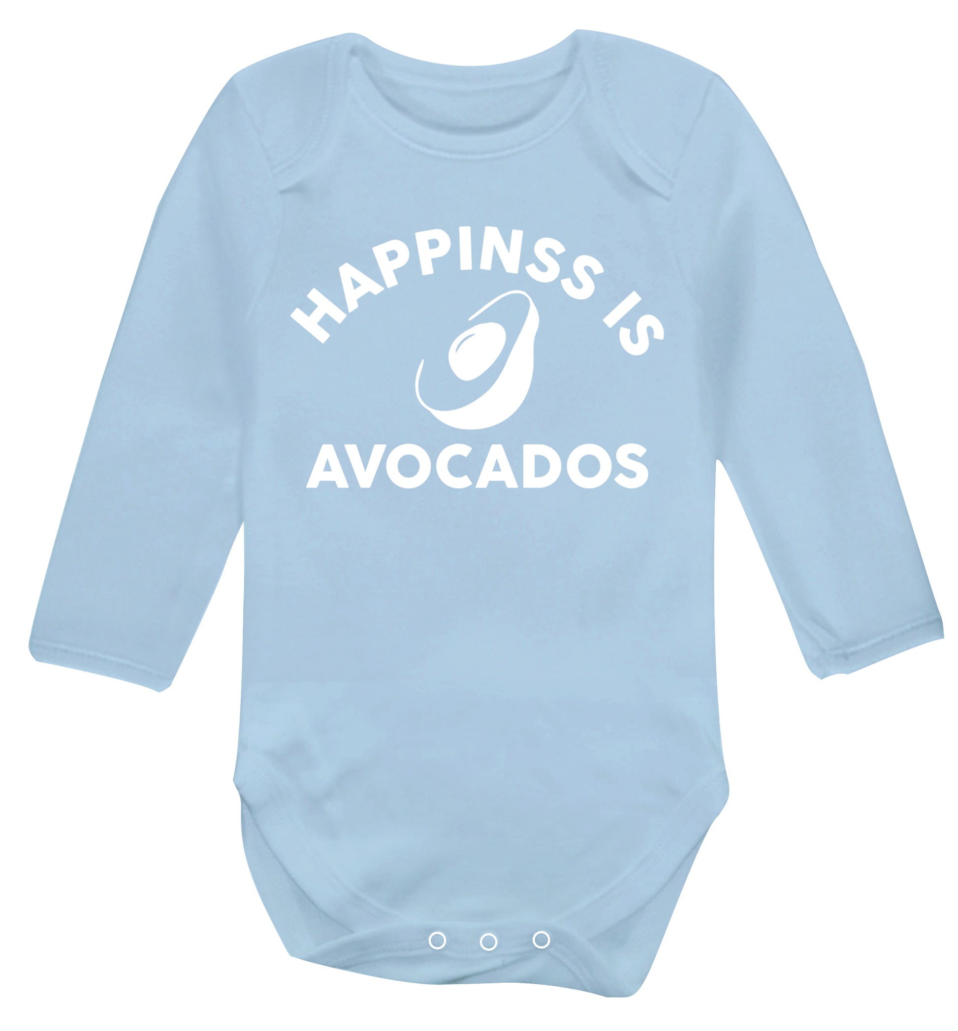 Happiness is avocados Baby Vest long sleeved pale blue 6-12 months