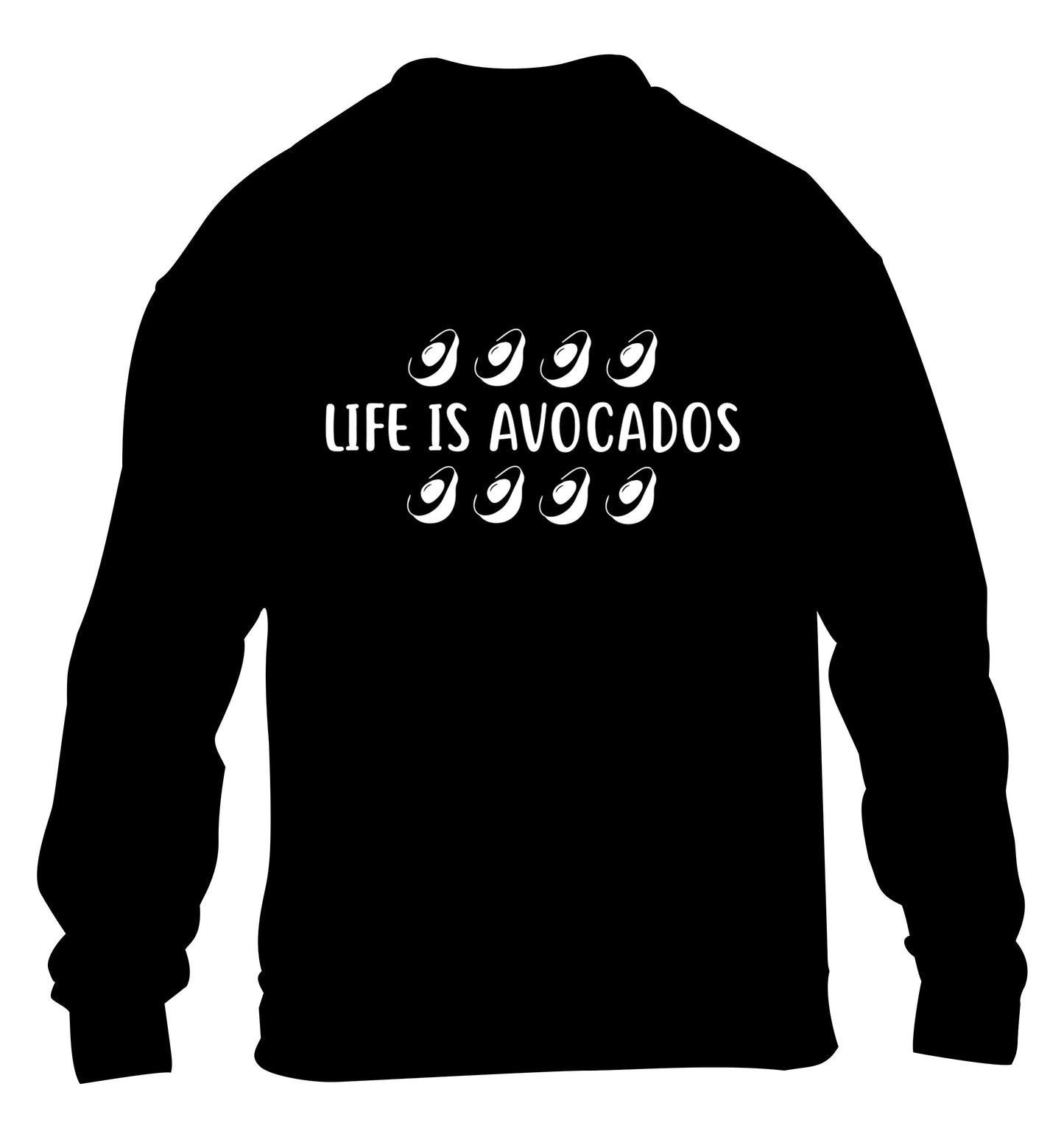 Life is avocados children's black sweater 12-14 Years