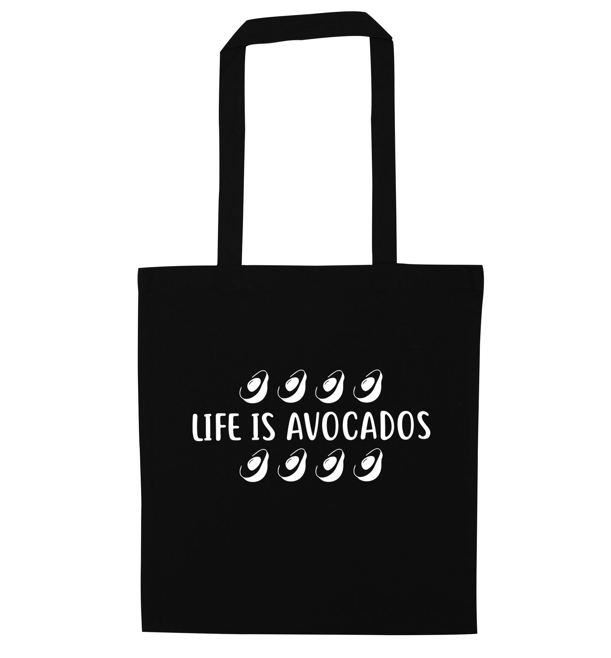 Life is avocados black tote bag