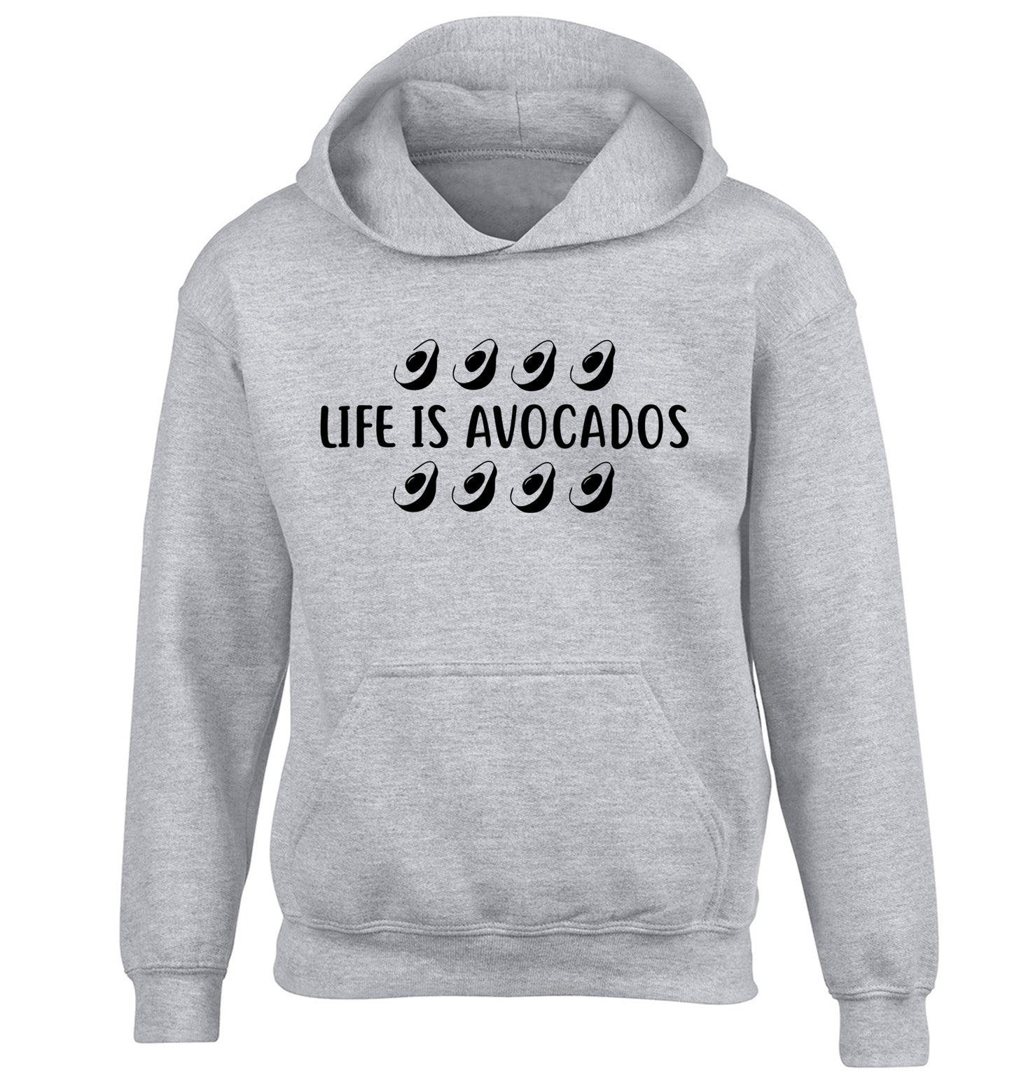 Life is avocados children's grey hoodie 12-14 Years
