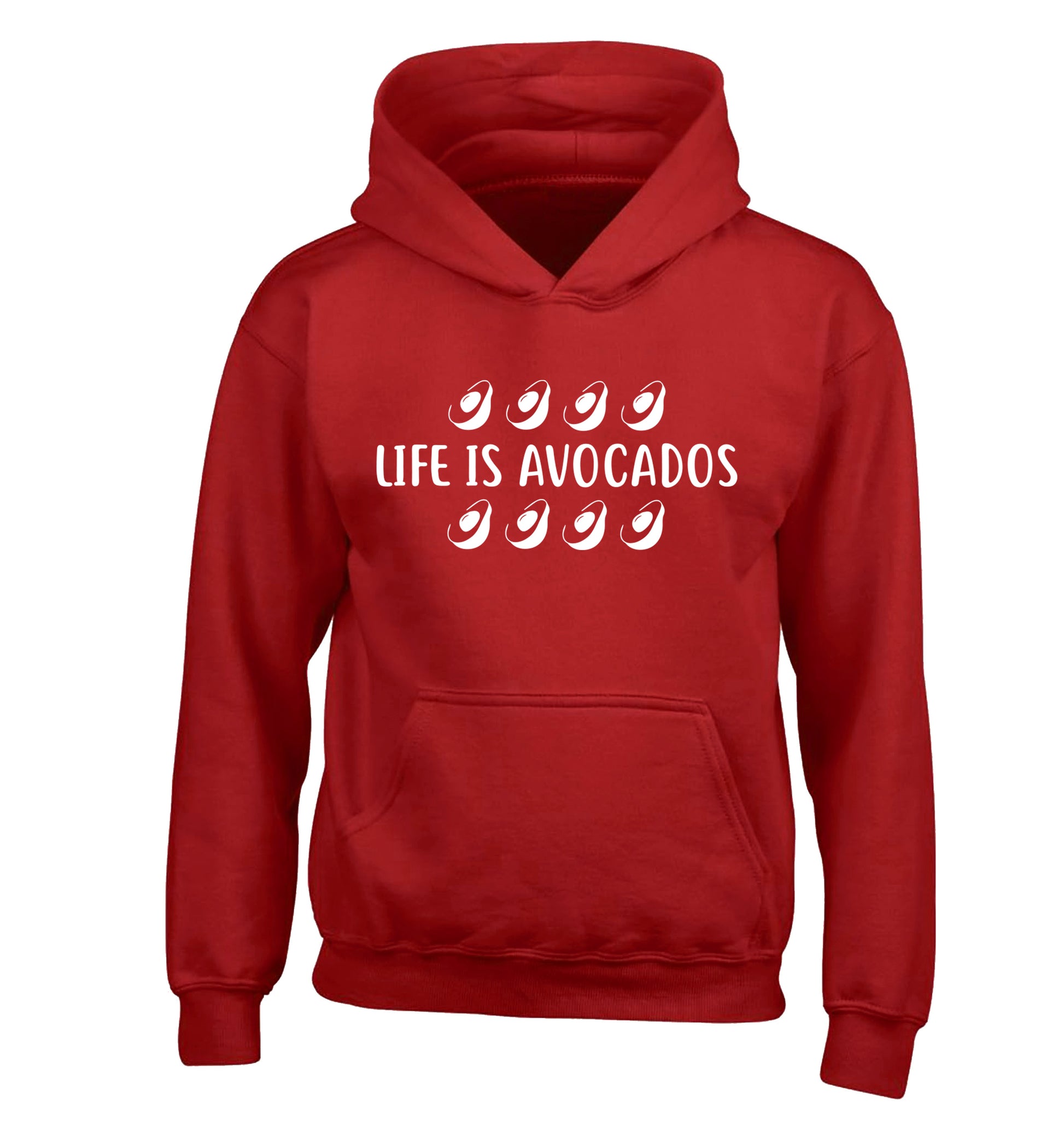 Life is avocados children's red hoodie 12-14 Years