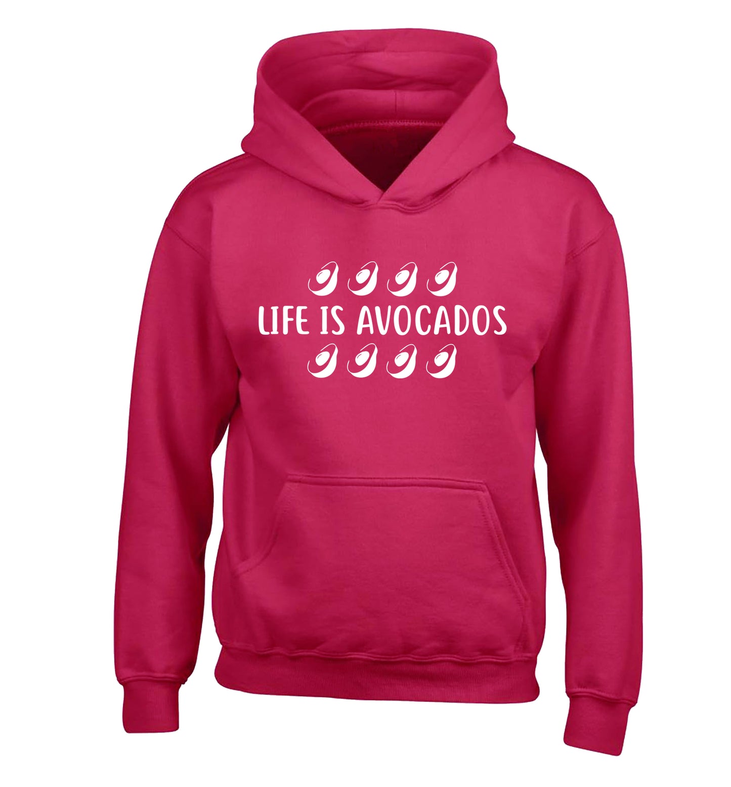 Life is avocados children's pink hoodie 12-14 Years
