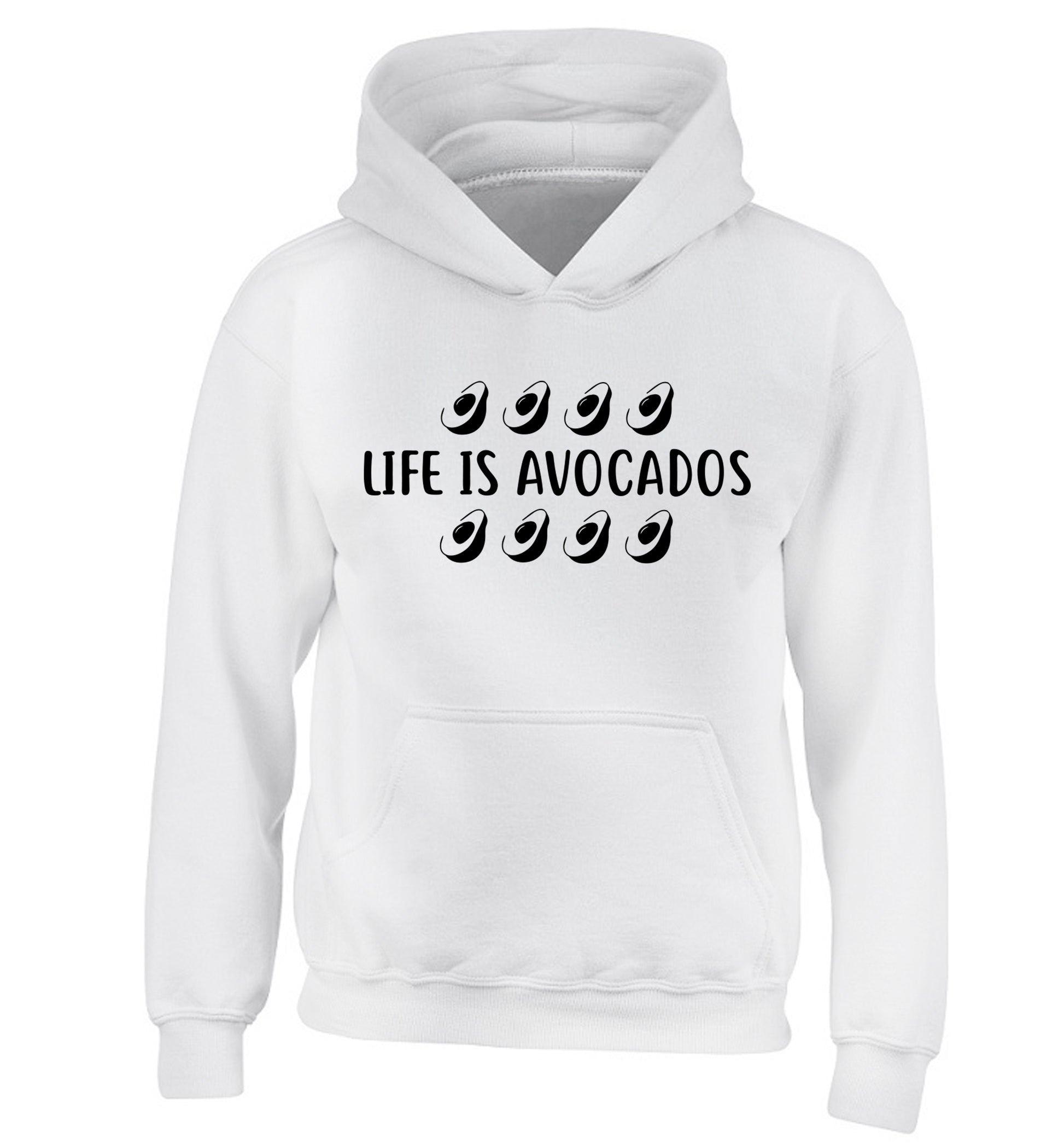 Life is avocados children's white hoodie 12-14 Years