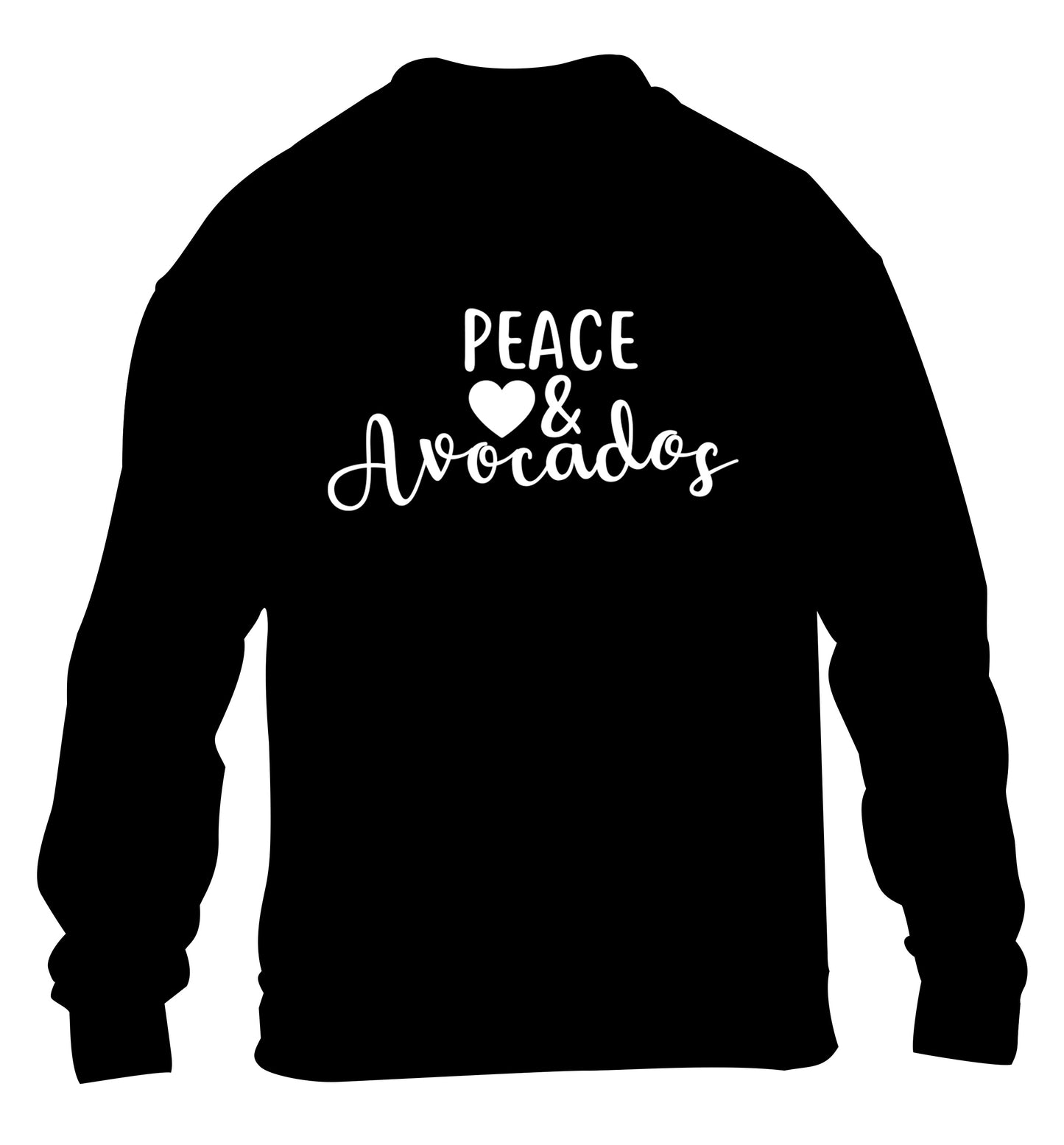Peace love and avocados children's black sweater 12-14 Years