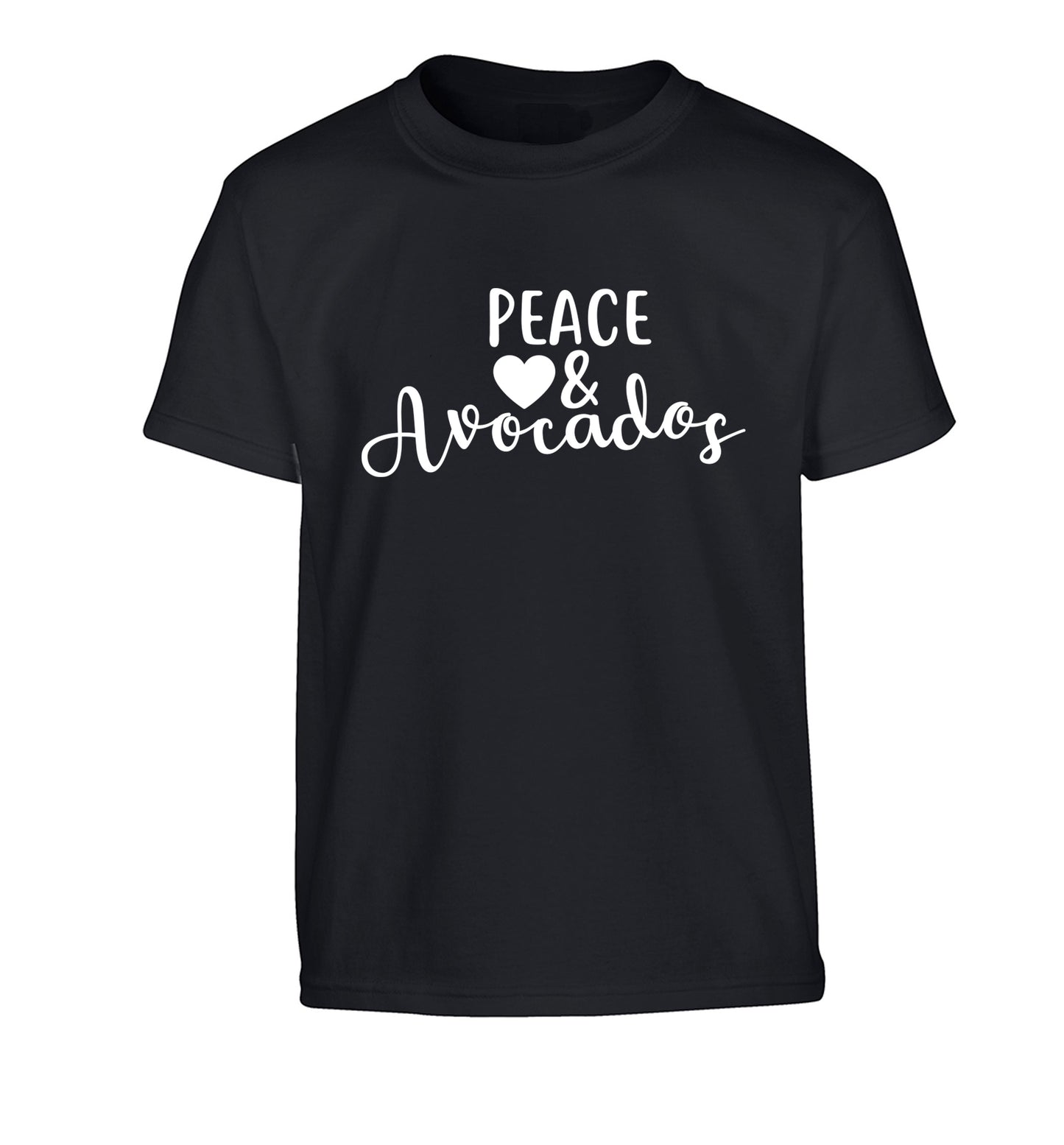 Peace love and avocados Children's black Tshirt 12-14 Years
