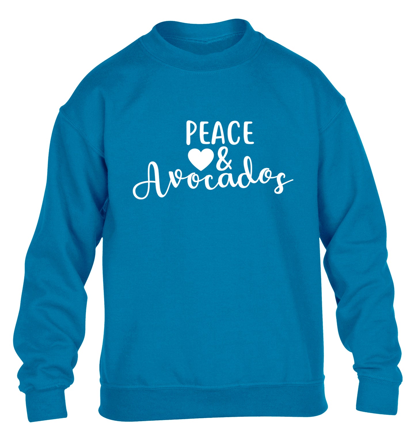 Peace love and avocados children's blue sweater 12-14 Years