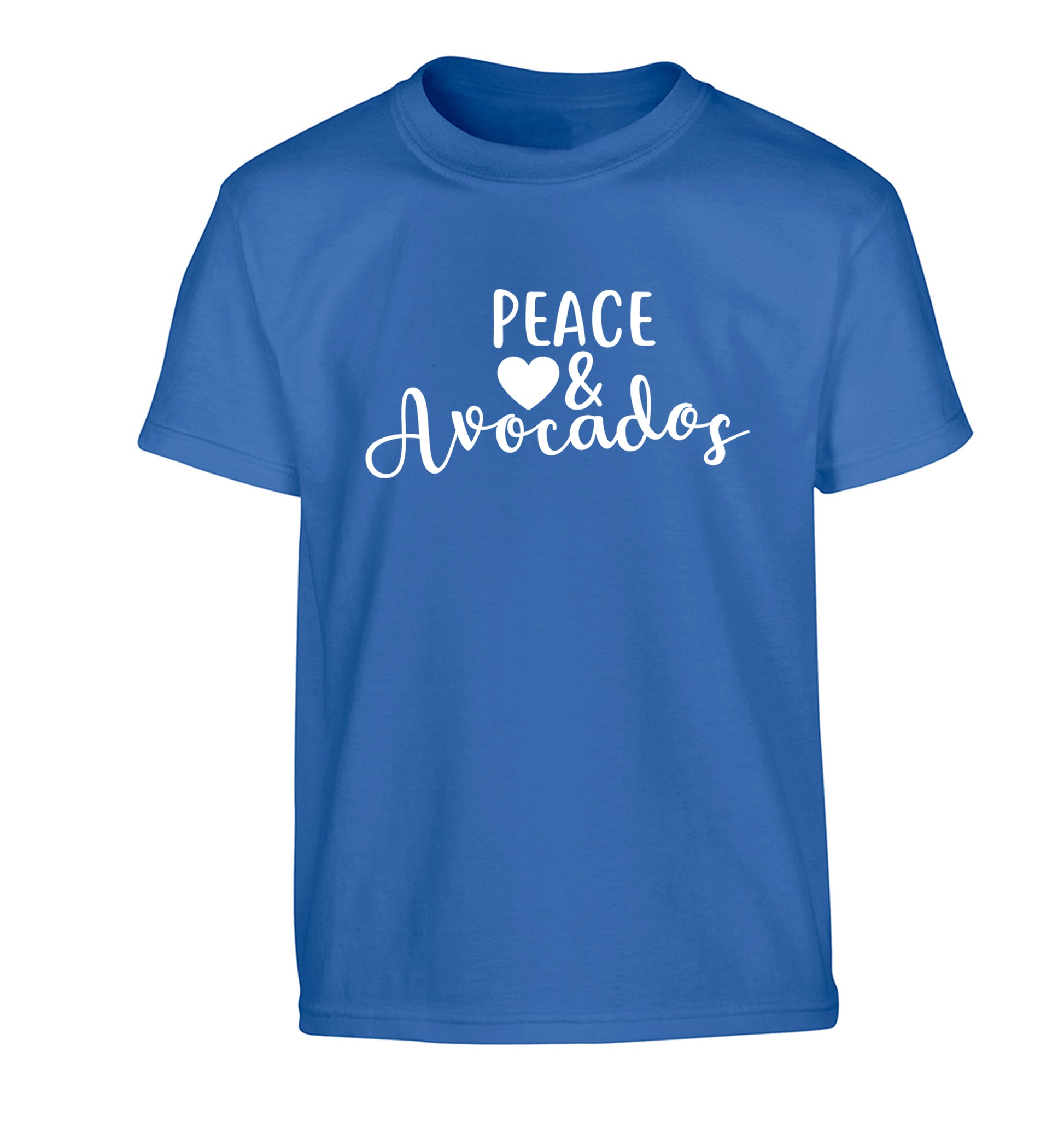 Peace love and avocados Children's blue Tshirt 12-14 Years
