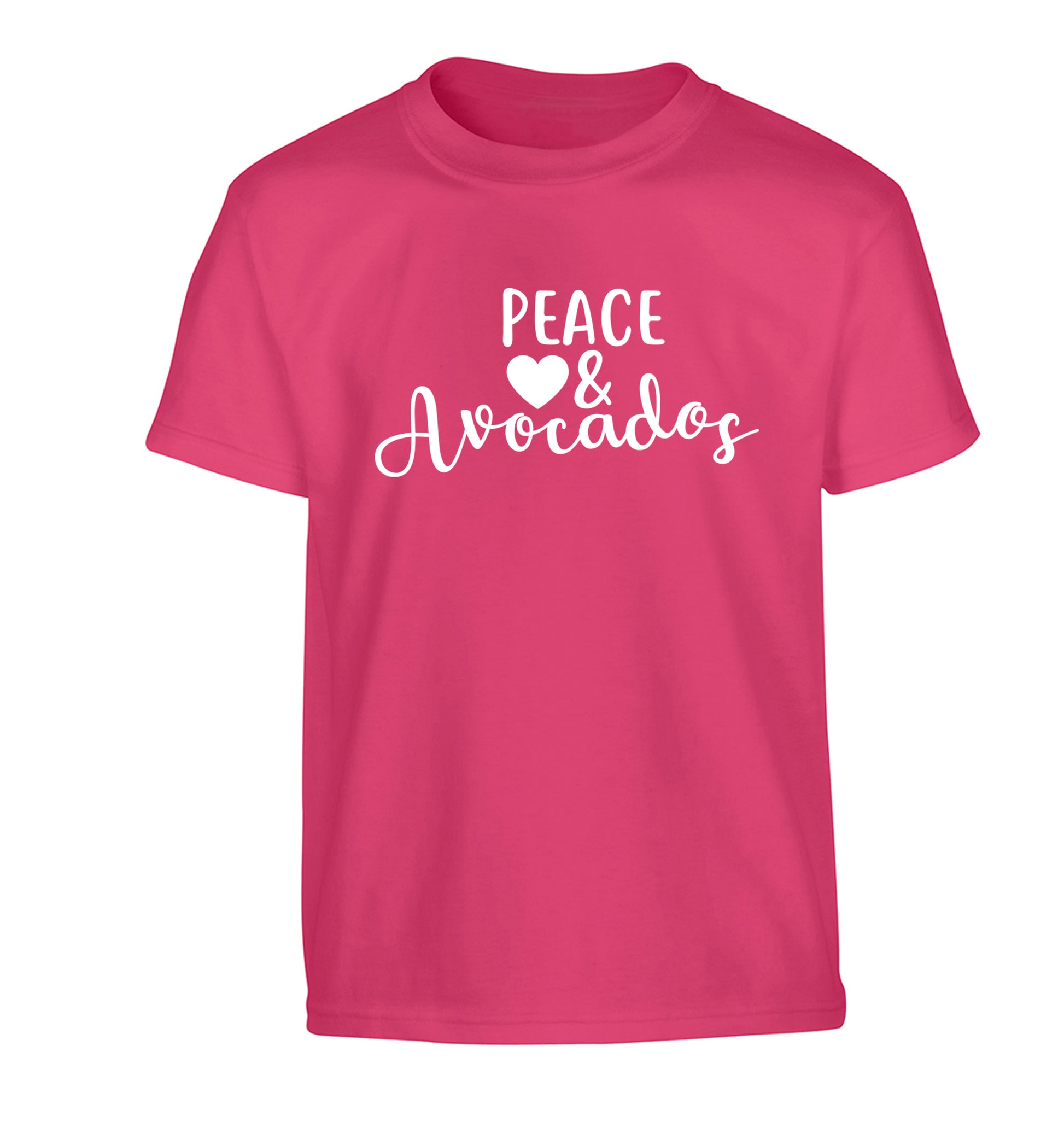 Peace love and avocados Children's pink Tshirt 12-14 Years