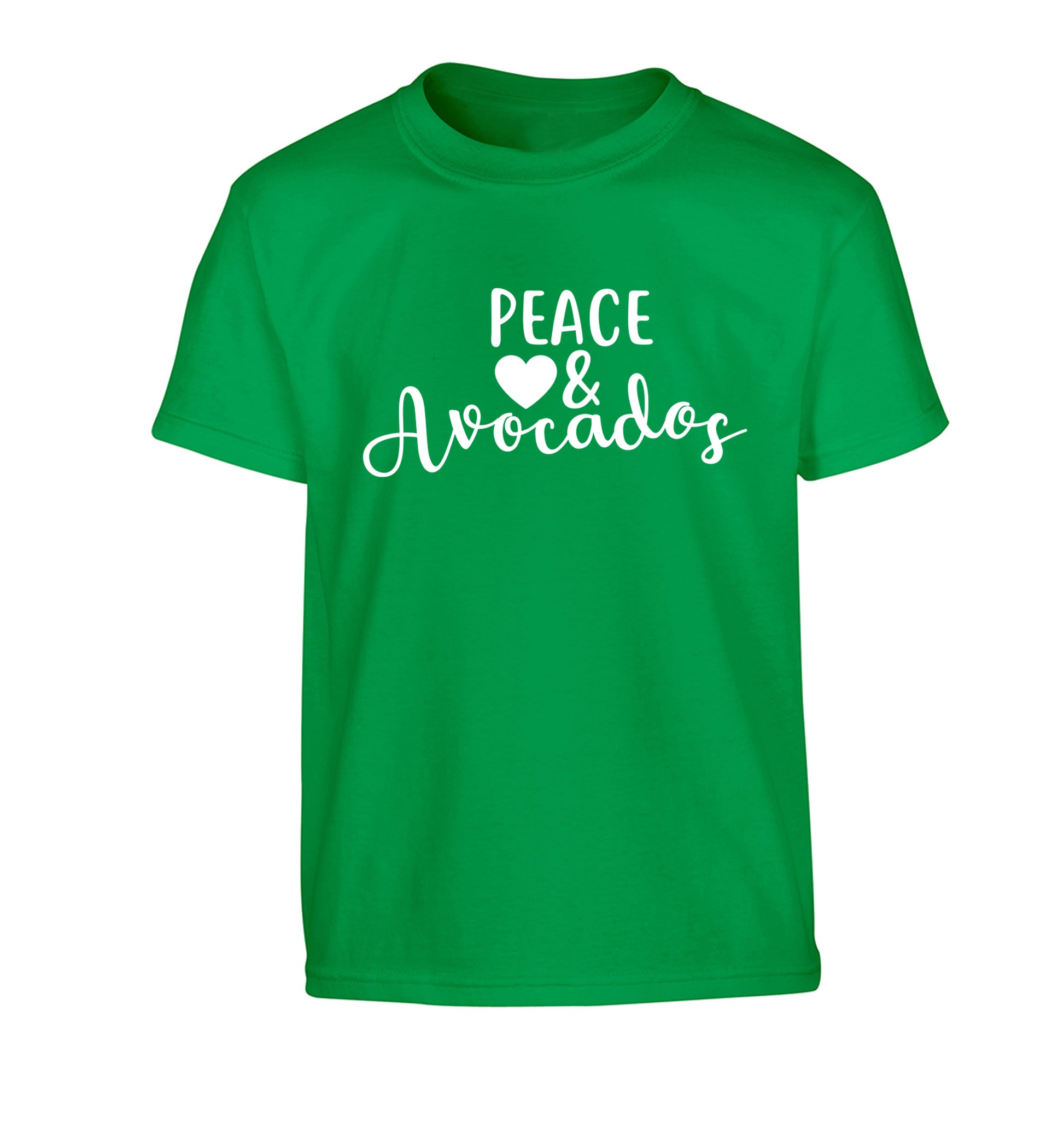 Peace love and avocados Children's green Tshirt 12-14 Years