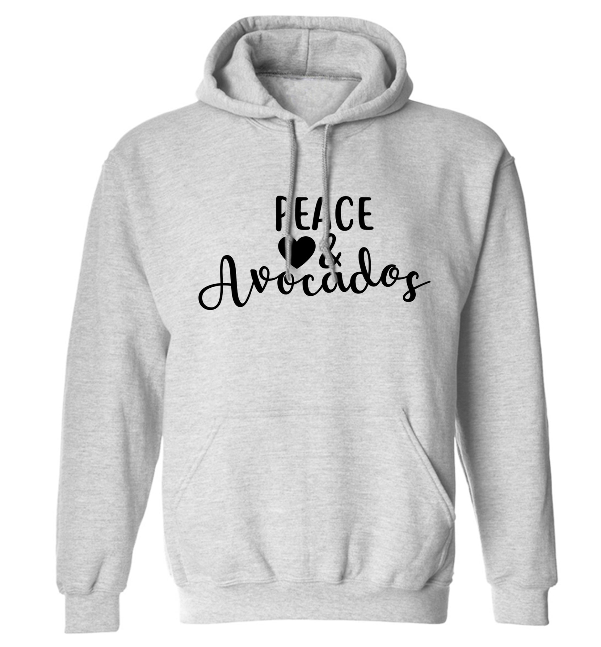 Peace love and avocados adults unisex grey hoodie 2XL