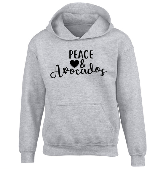 Peace love and avocados children's grey hoodie 12-14 Years