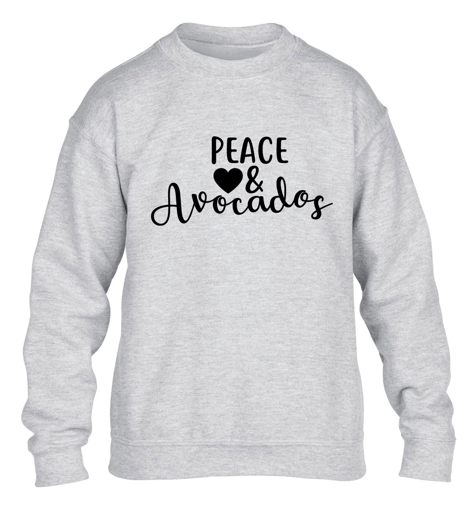 Peace love and avocados children's grey sweater 12-14 Years