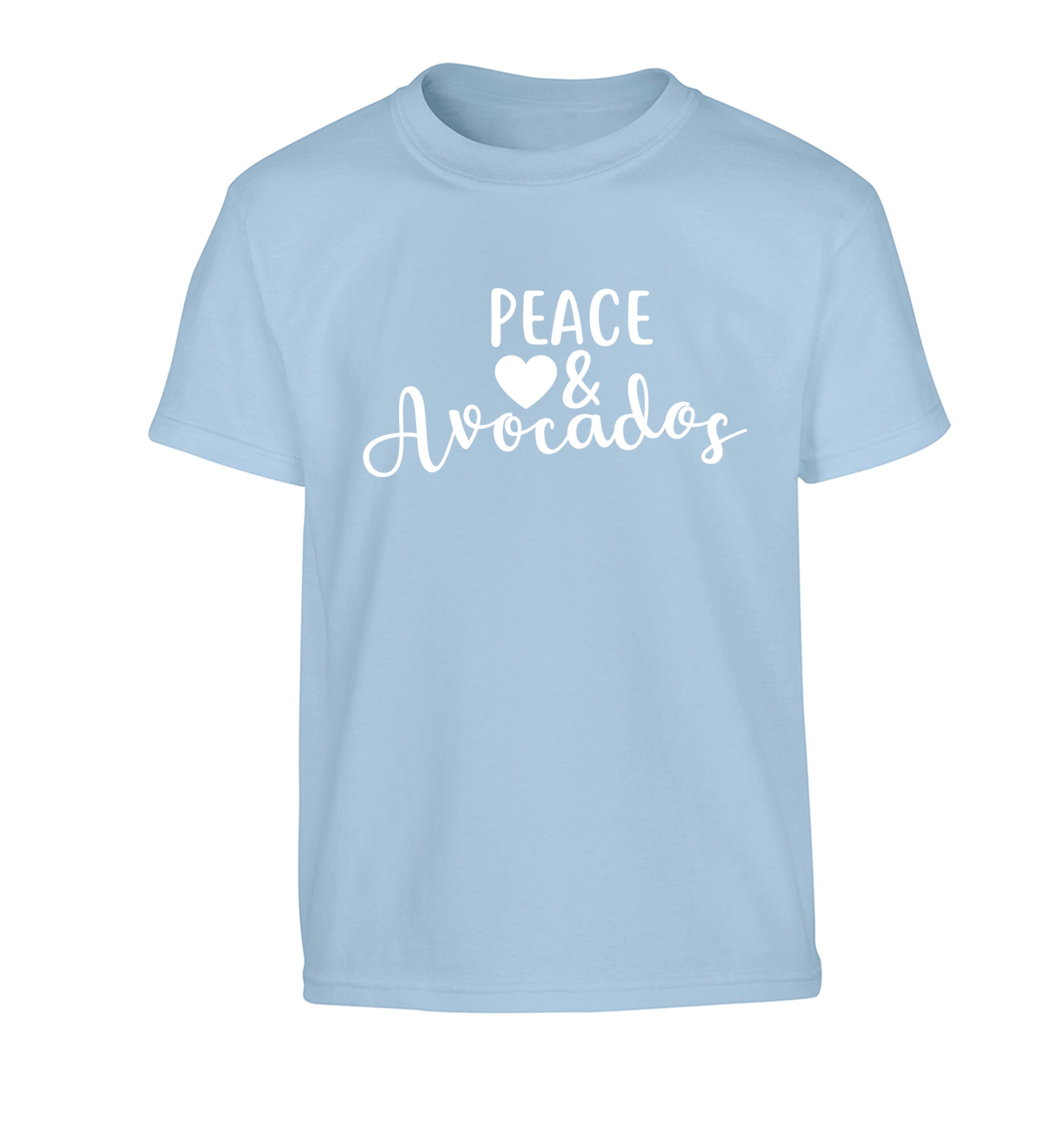 Peace love and avocados Children's light blue Tshirt 12-14 Years