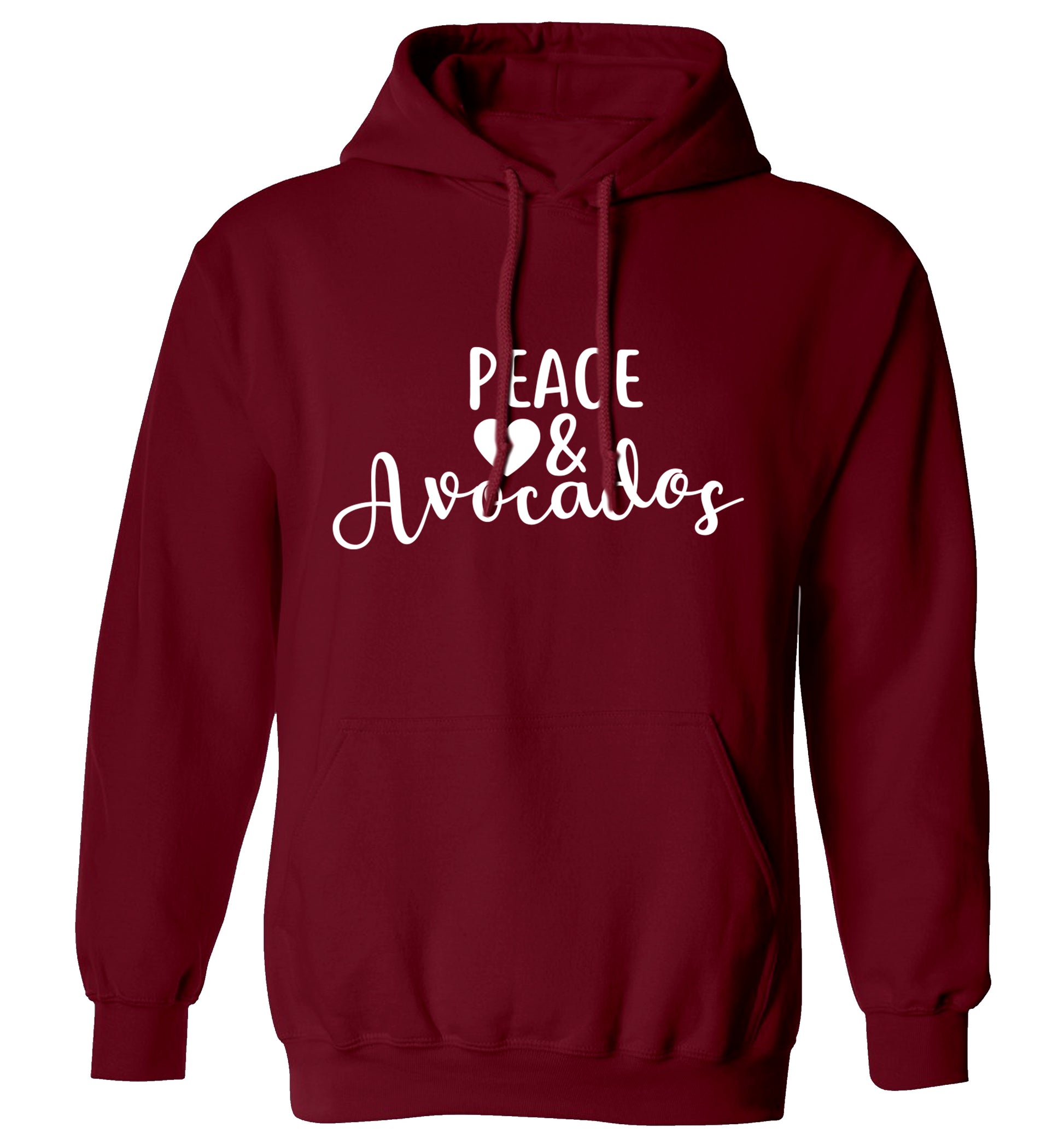 Peace love and avocados adults unisex maroon hoodie 2XL