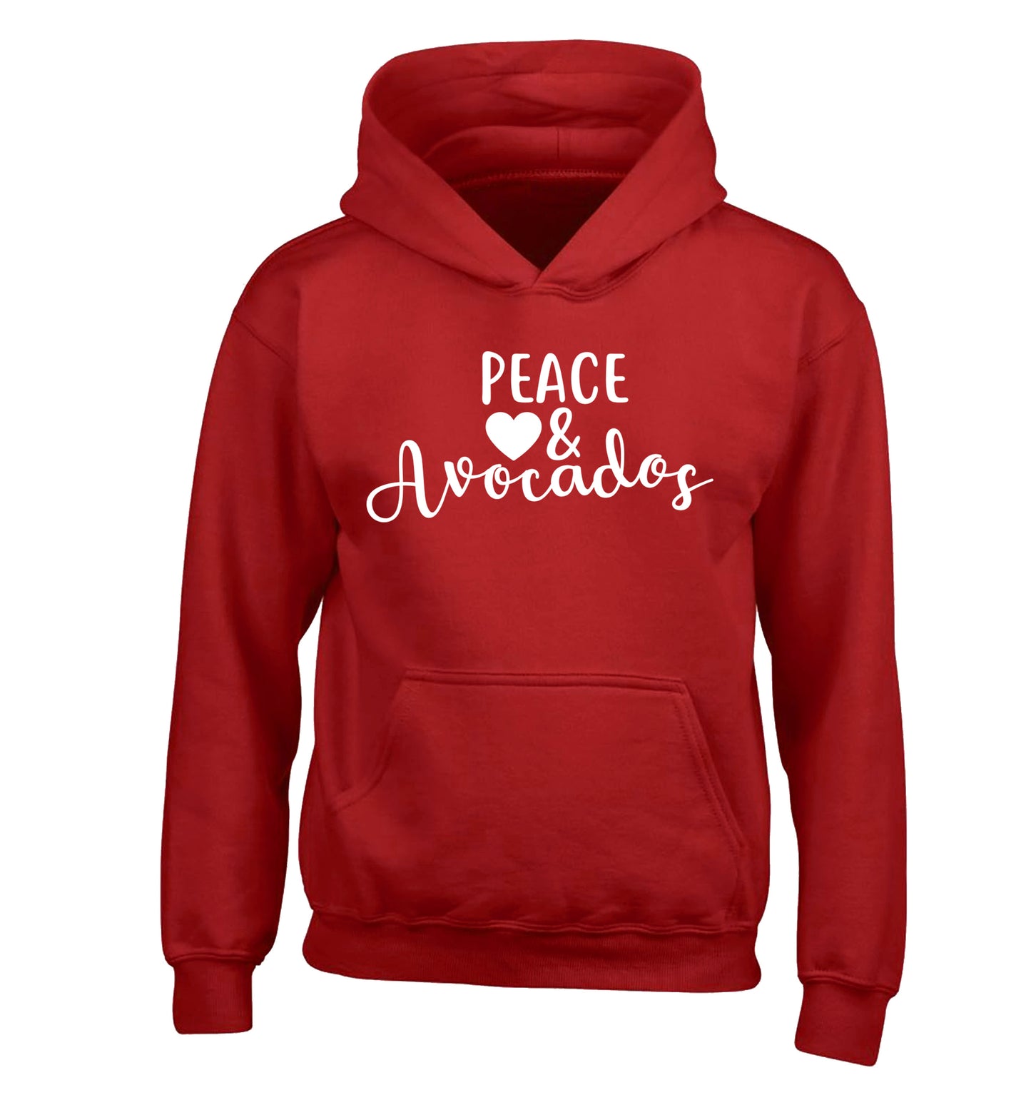 Peace love and avocados children's red hoodie 12-14 Years
