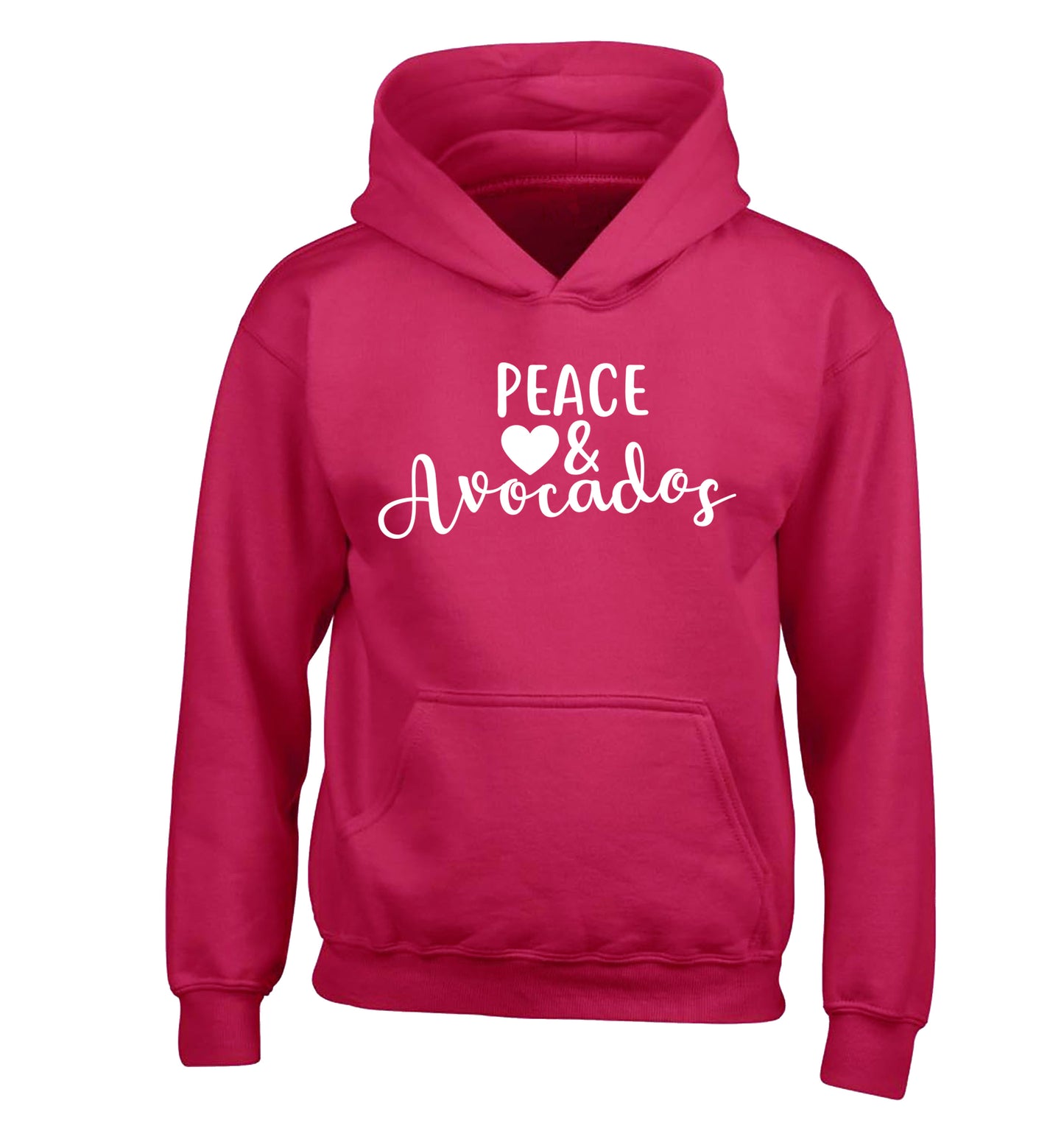 Peace love and avocados children's pink hoodie 12-14 Years