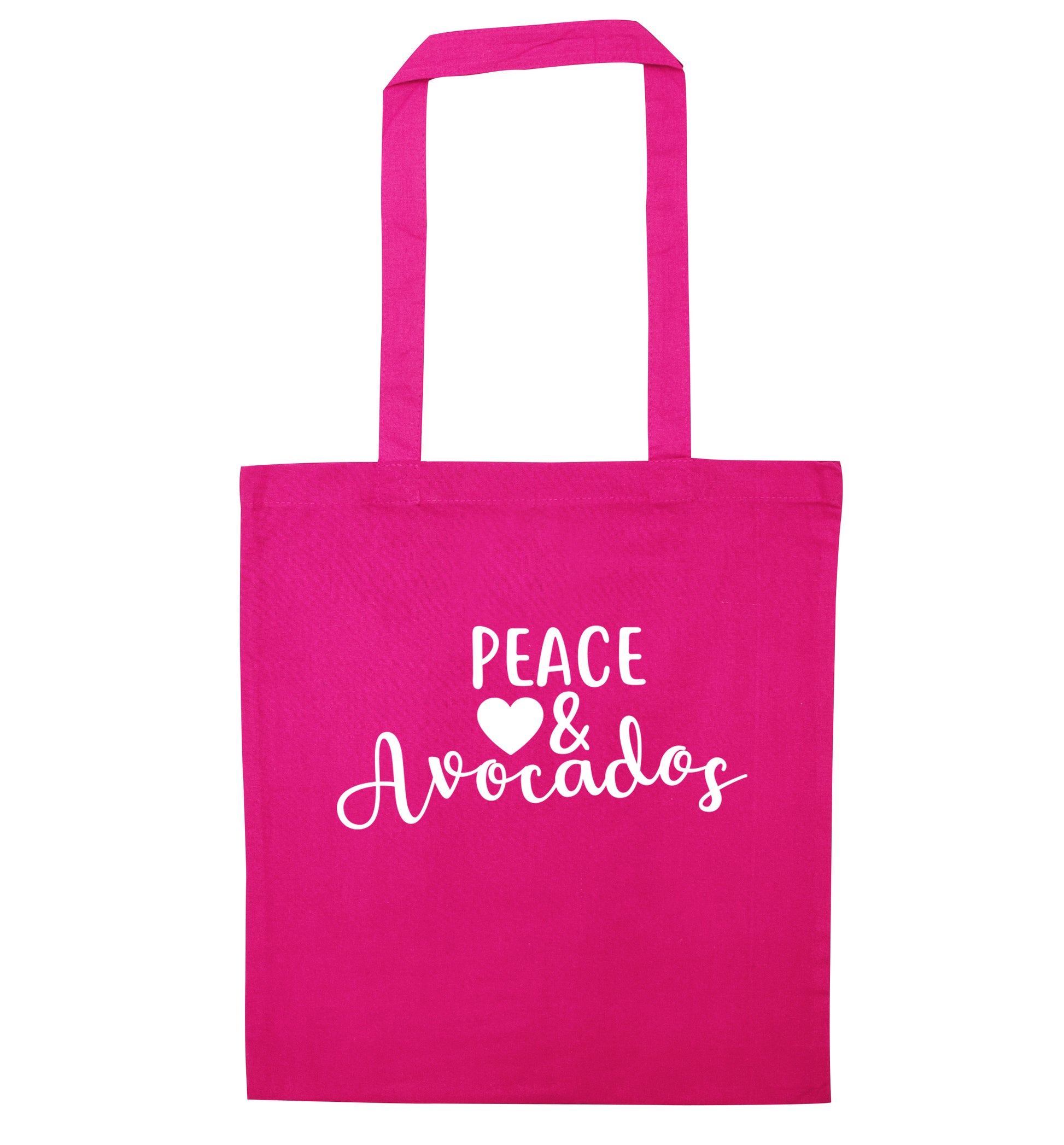 Peace love and avocados pink tote bag