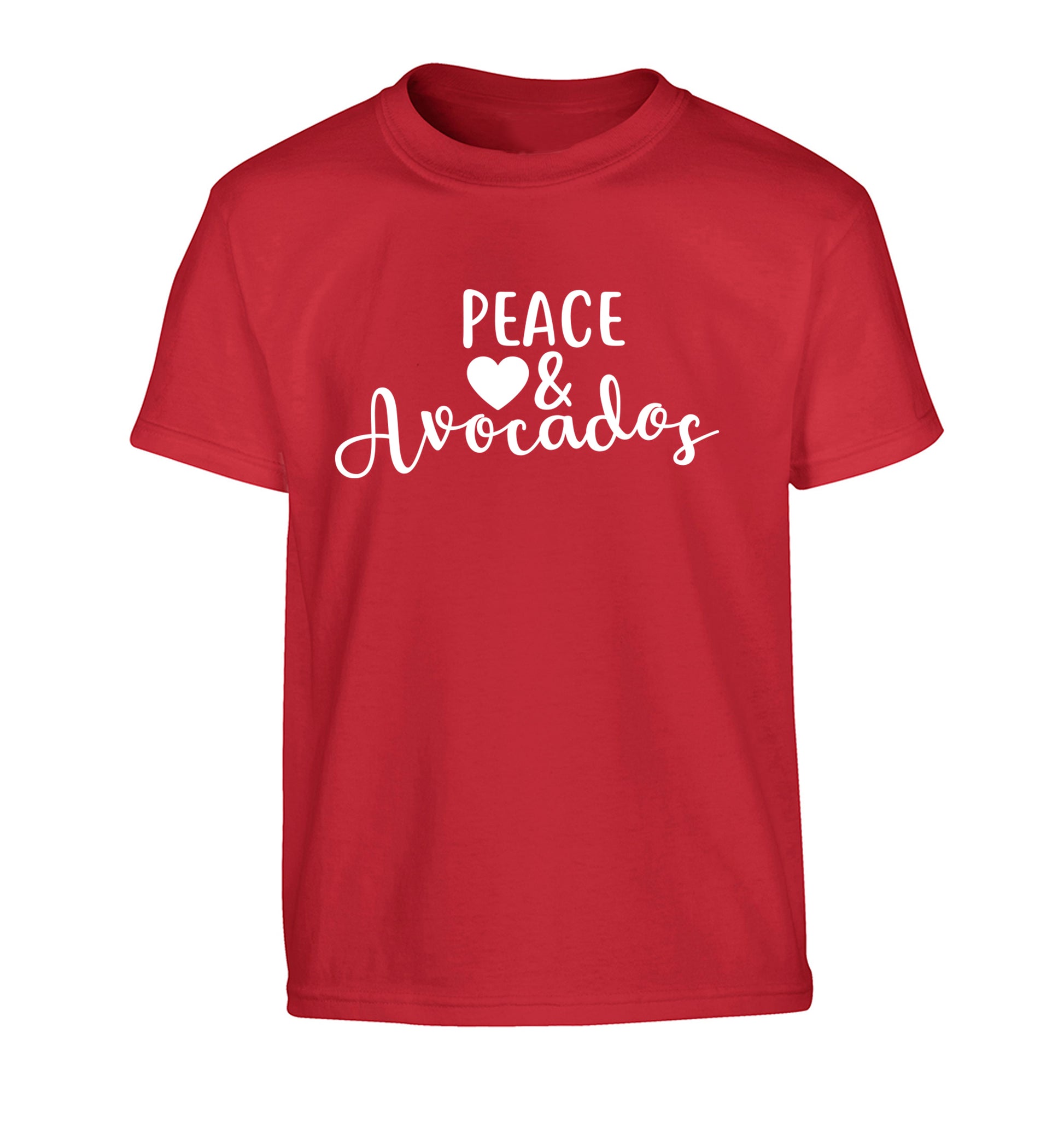 Peace love and avocados Children's red Tshirt 12-14 Years