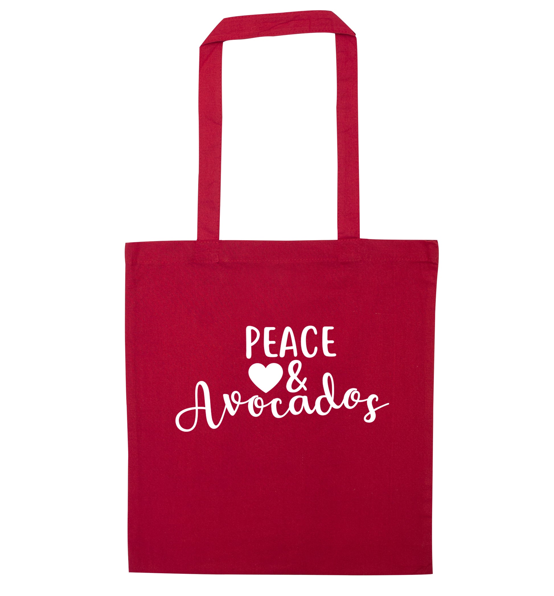 Peace love and avocados red tote bag