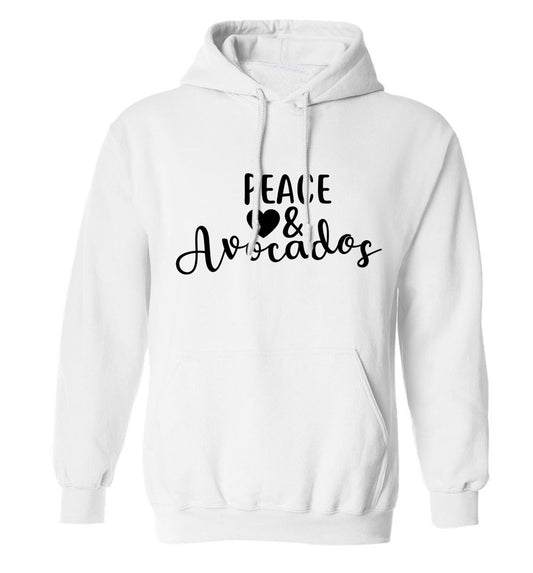 Peace love and avocados adults unisex white hoodie 2XL