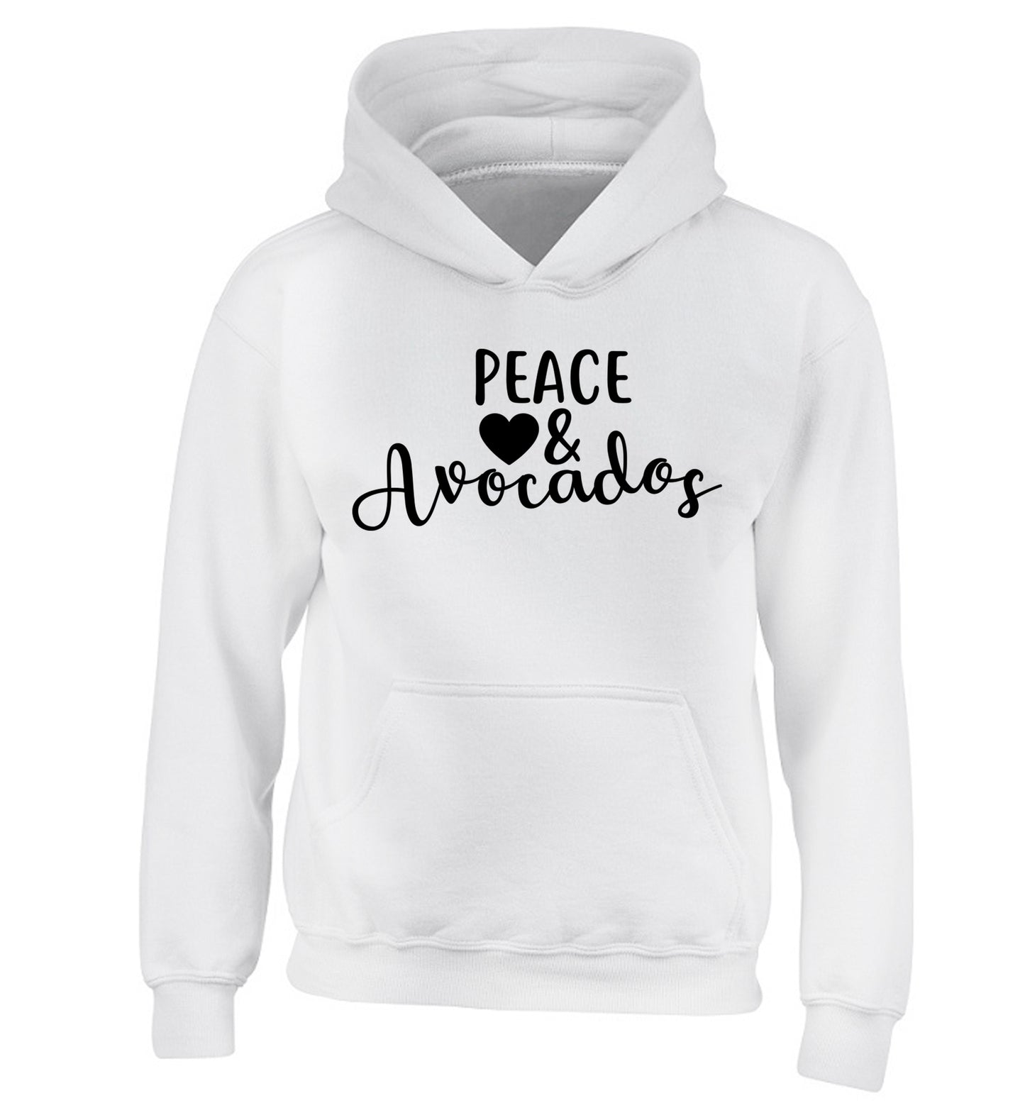 Peace love and avocados children's white hoodie 12-14 Years