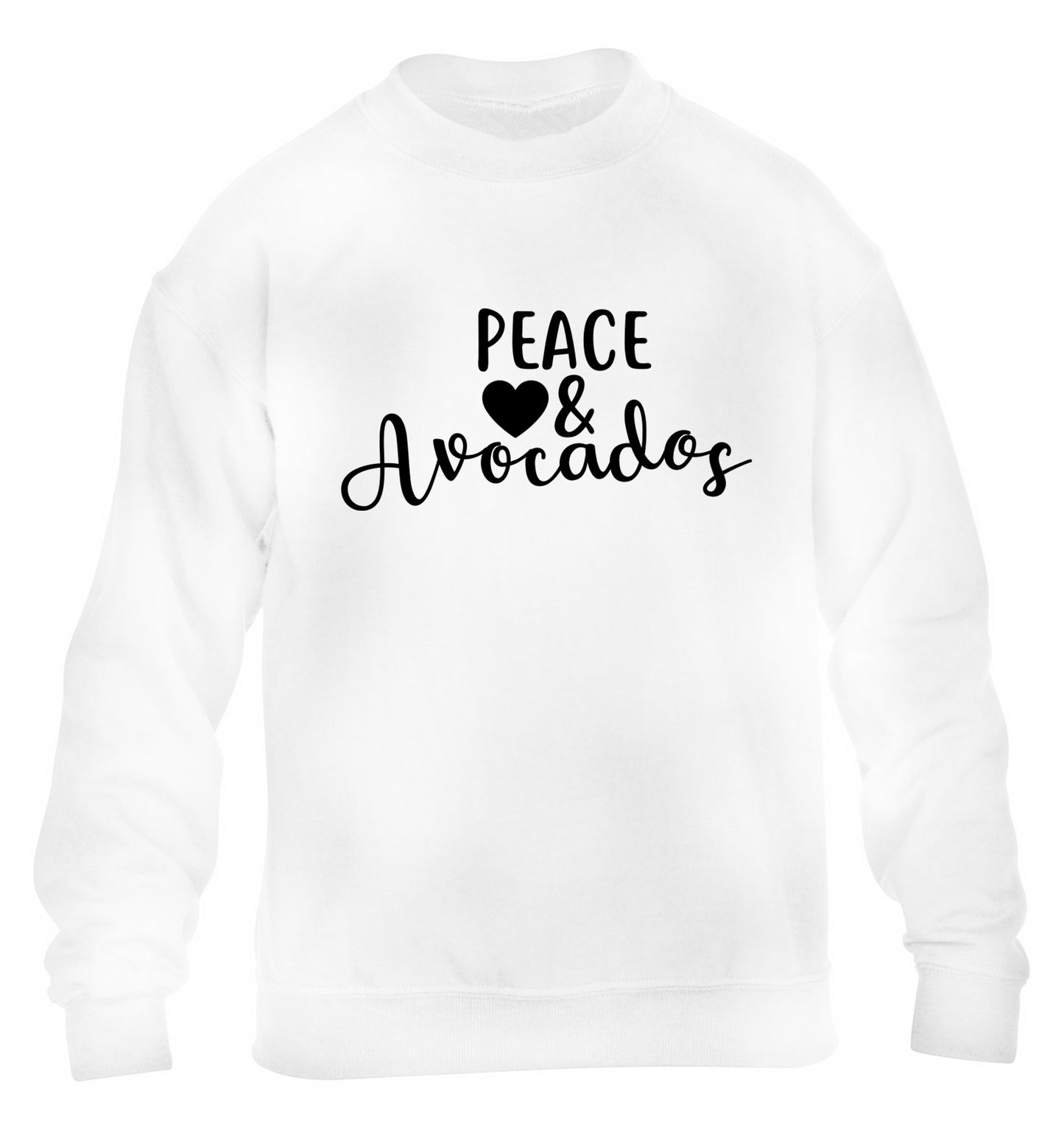 Peace love and avocados children's white sweater 12-14 Years