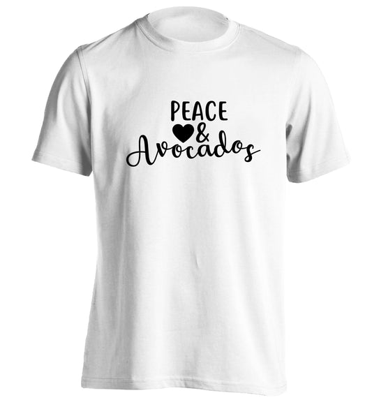 Peace love and avocados adults unisex white Tshirt 2XL