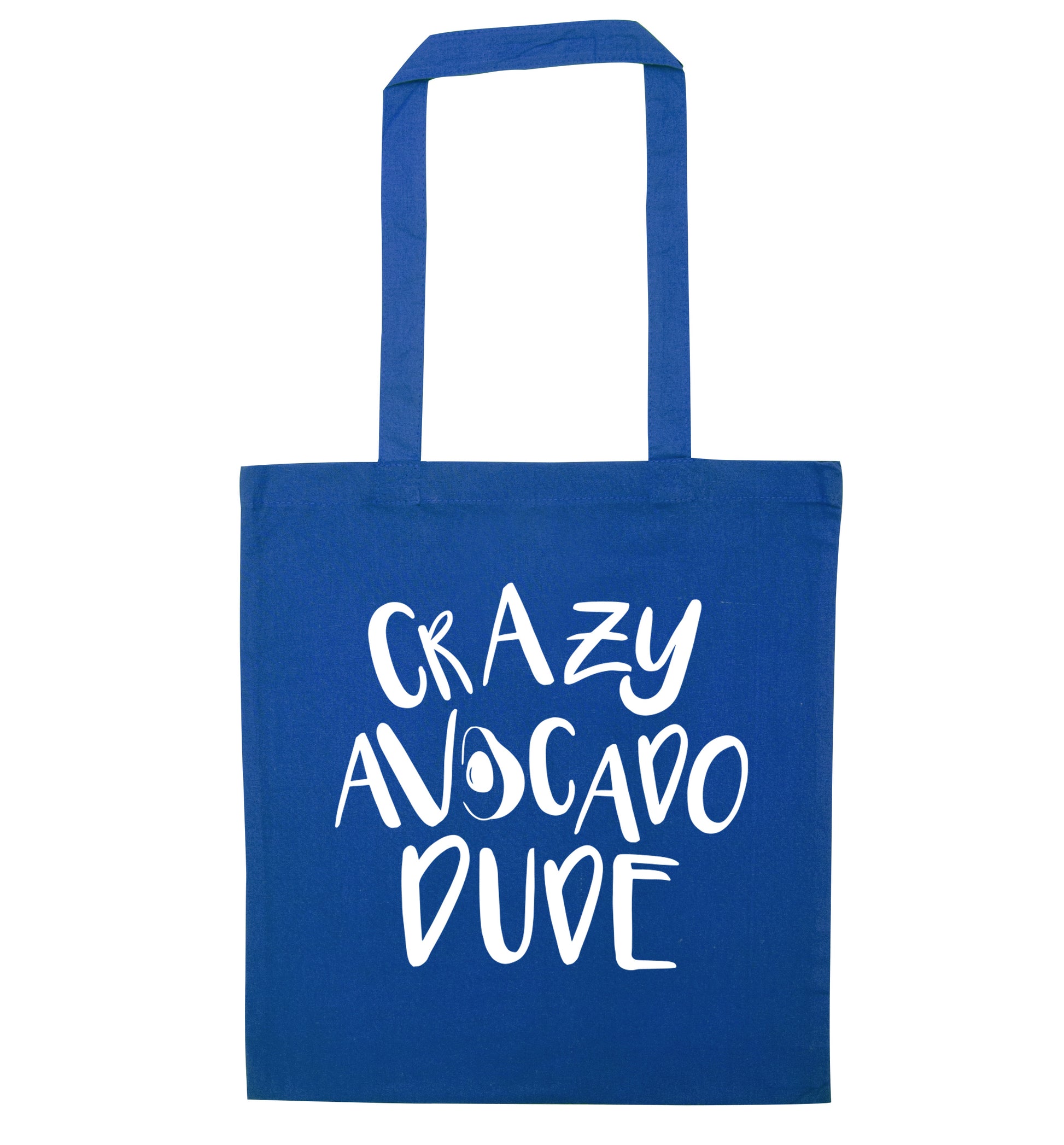 Crazy avocado dude blue tote bag