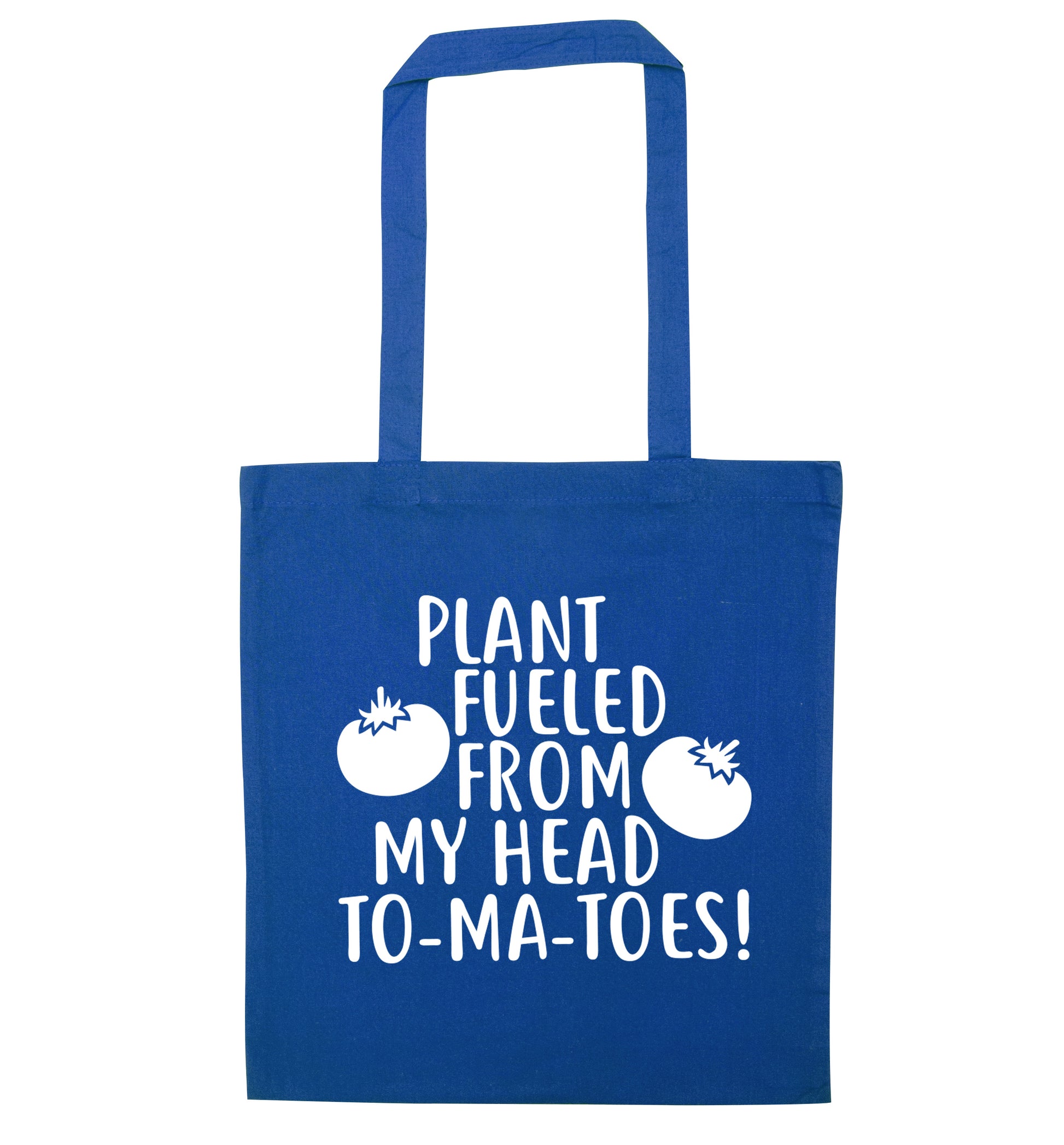 Plant fueled from my head to-ma-toes blue tote bag