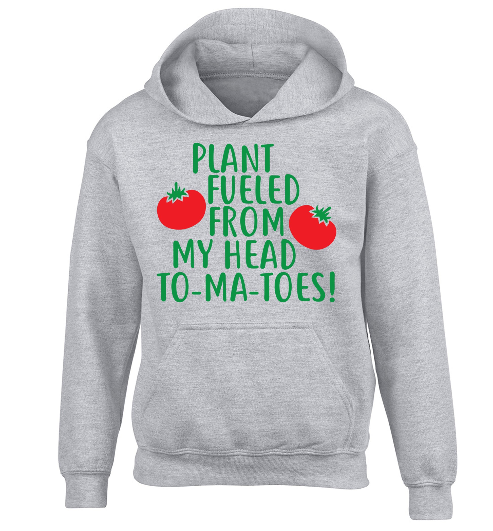 Plant fueled from my head to-ma-toes children's grey hoodie 12-14 Years