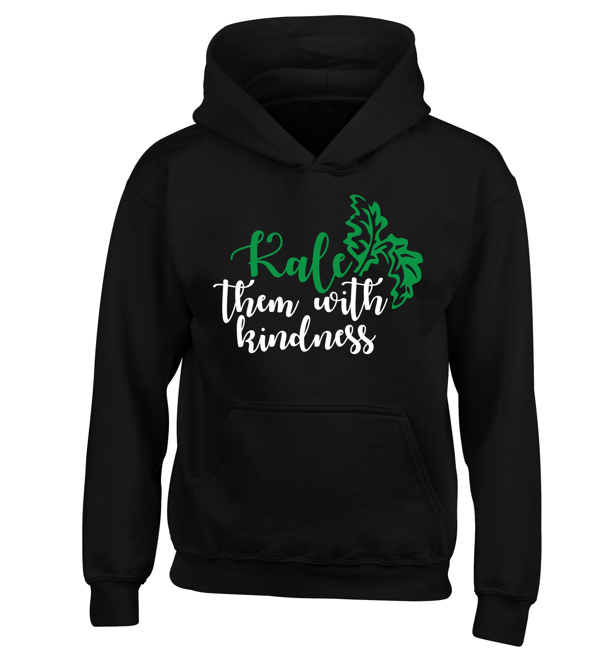 Kale them with kindness children's black hoodie 12-14 Years