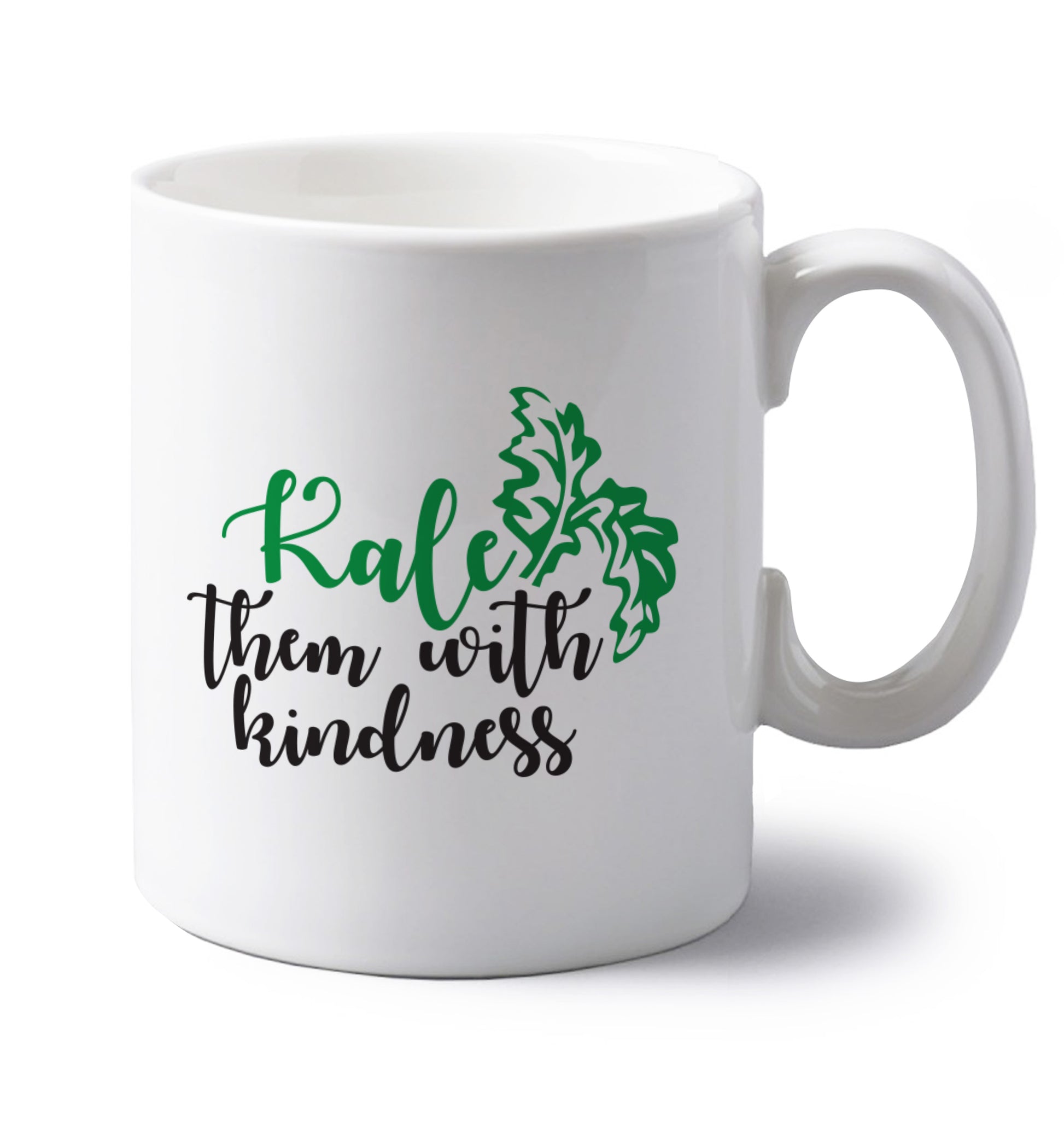 Kale them with kindness left handed white ceramic mug 