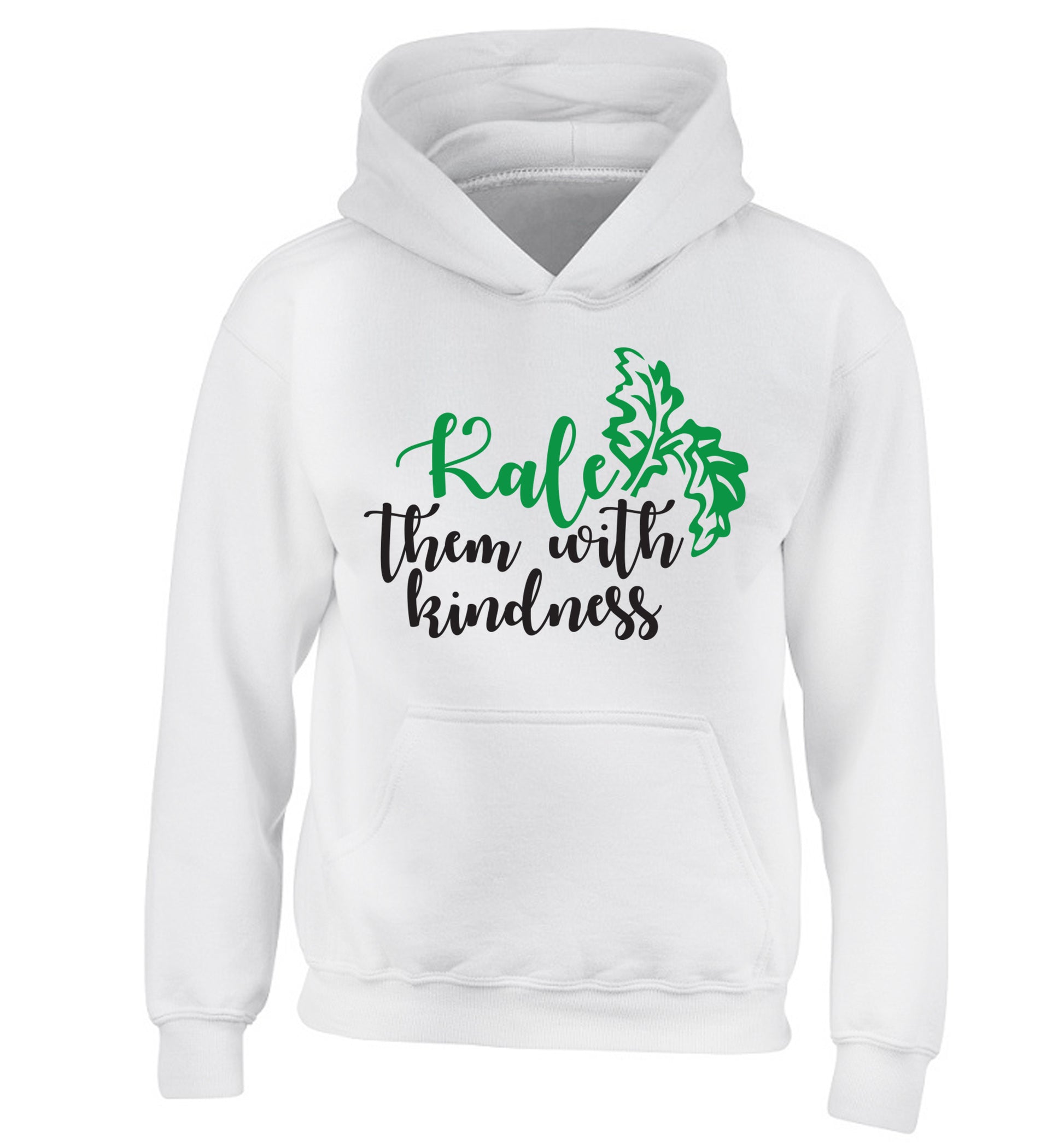 Kale them with kindness children's white hoodie 12-14 Years