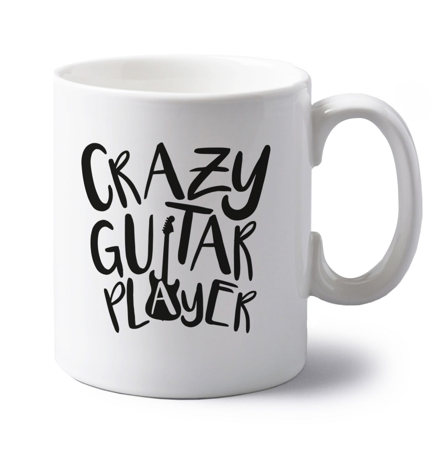 Crazy guitar player left handed white ceramic mug 