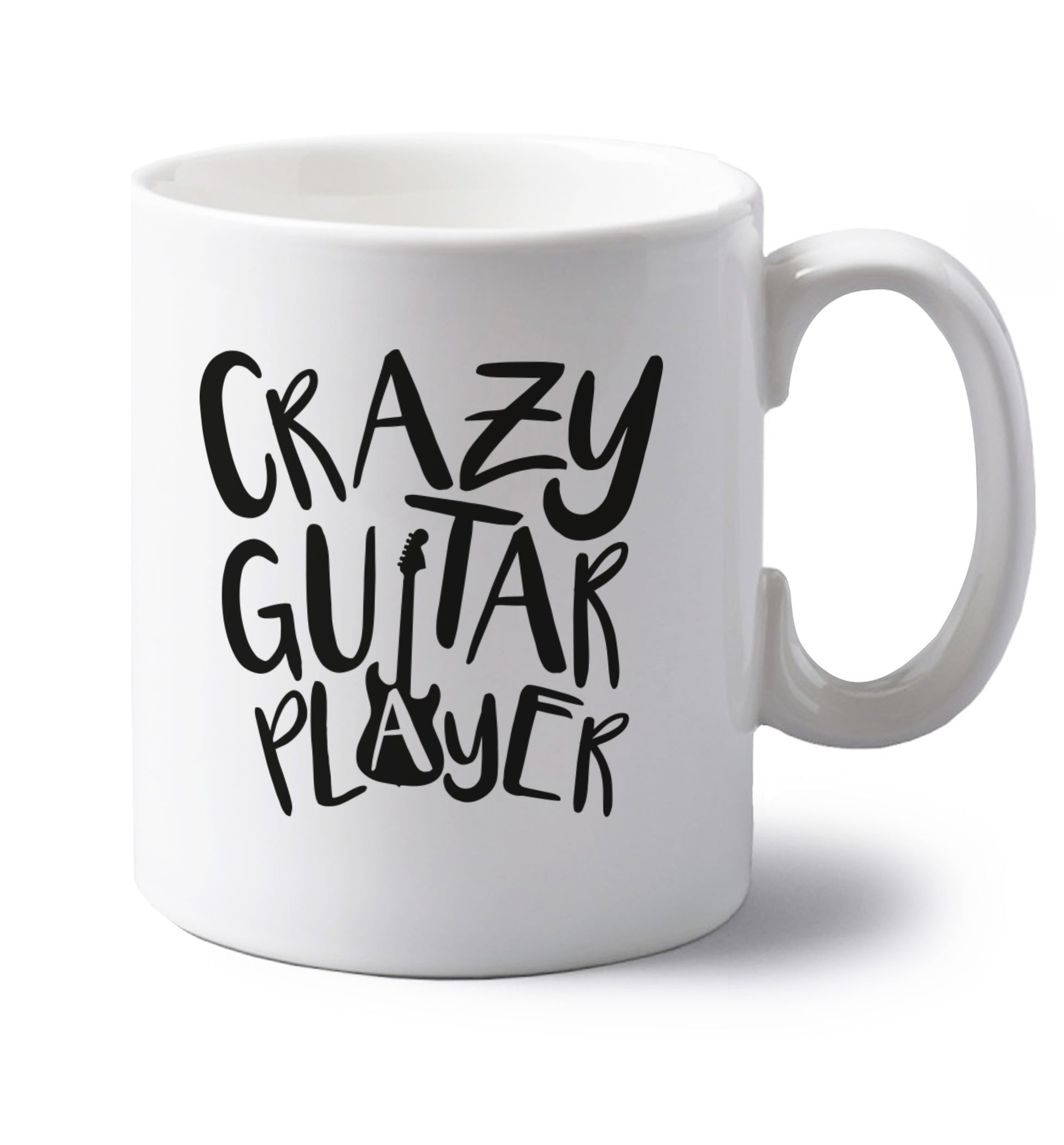 Crazy guitar player left handed white ceramic mug 