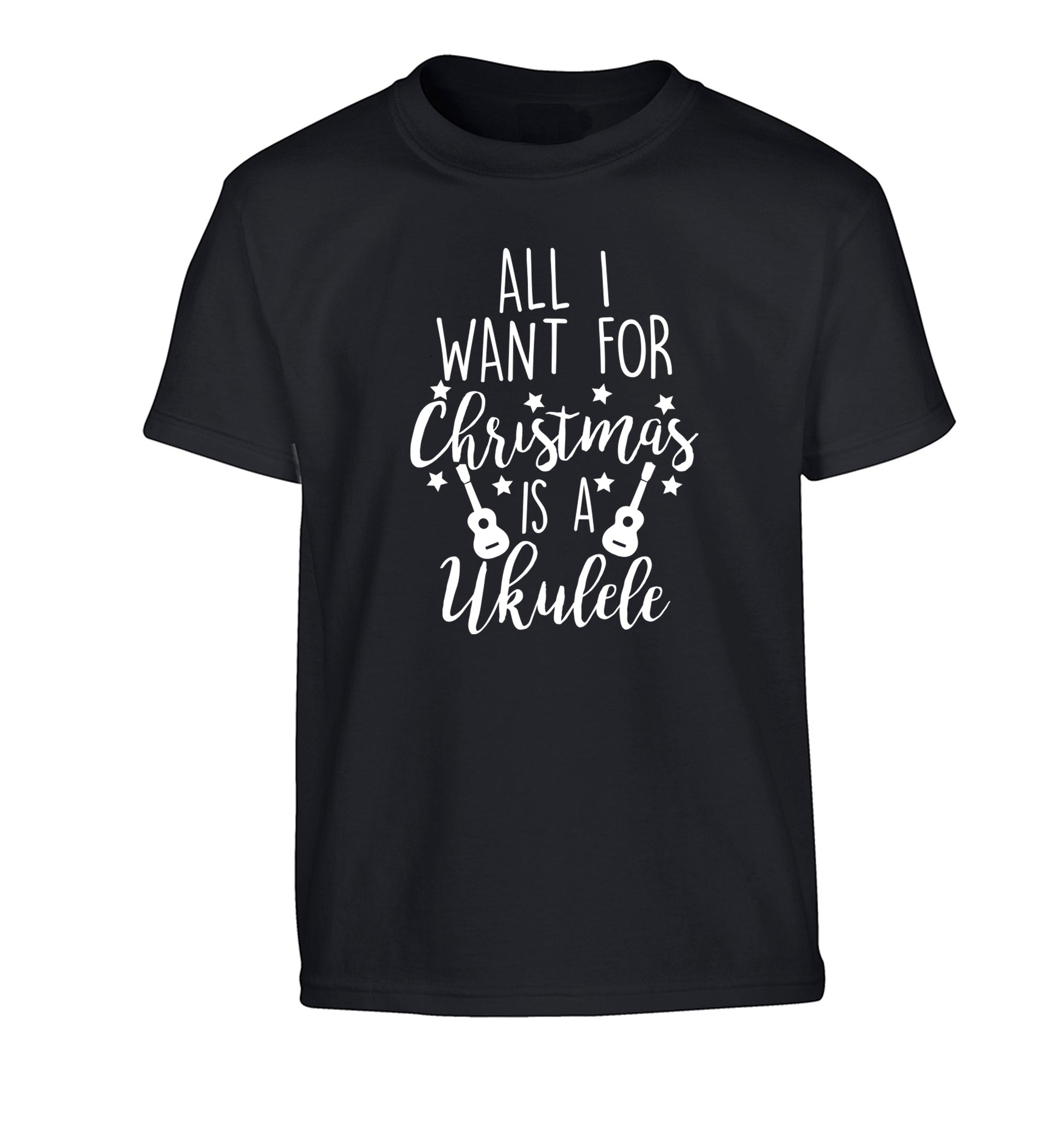All I want for christmas is a ukulele Children's black Tshirt 12-14 Years