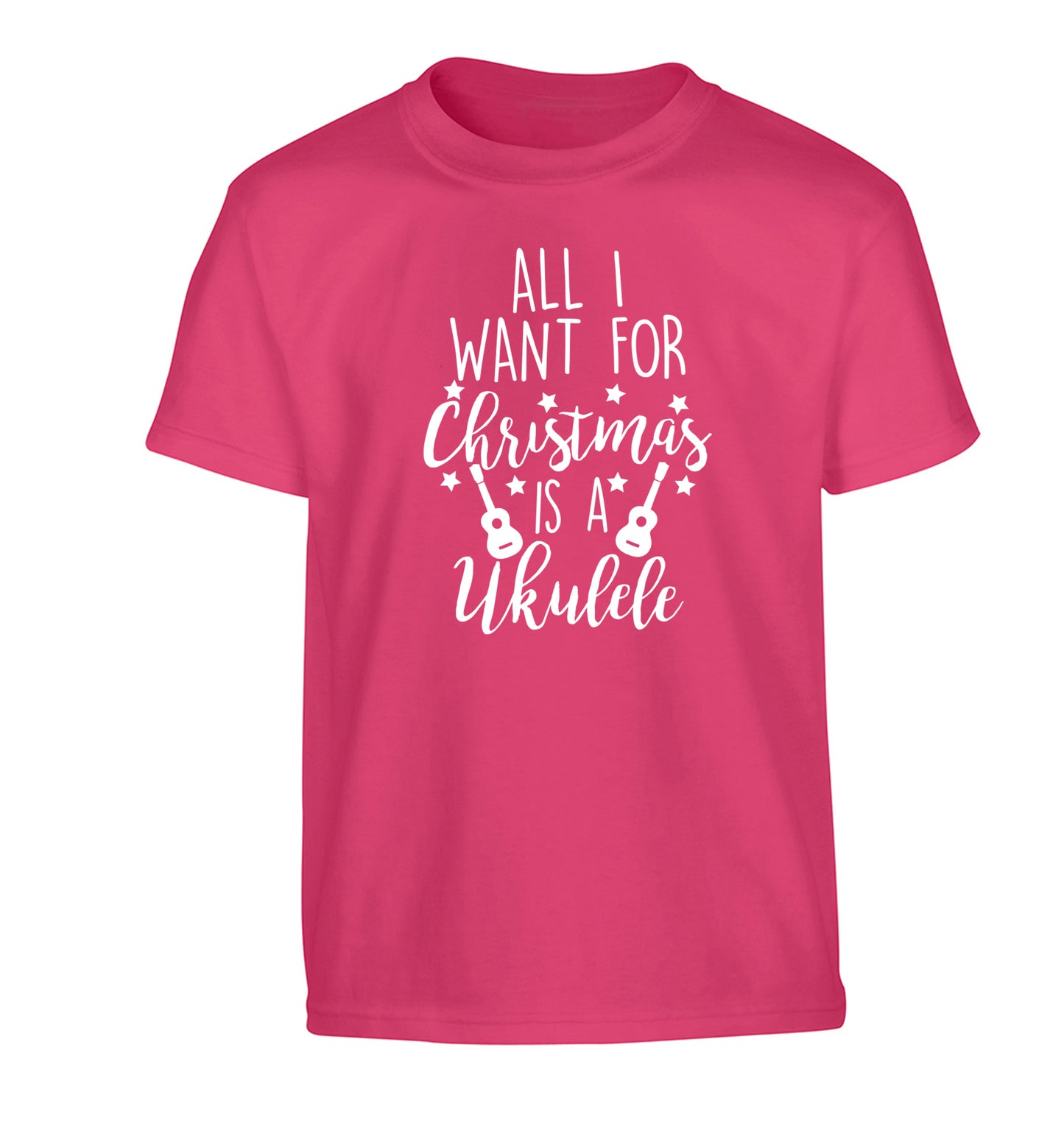 All I want for christmas is a ukulele Children's pink Tshirt 12-14 Years