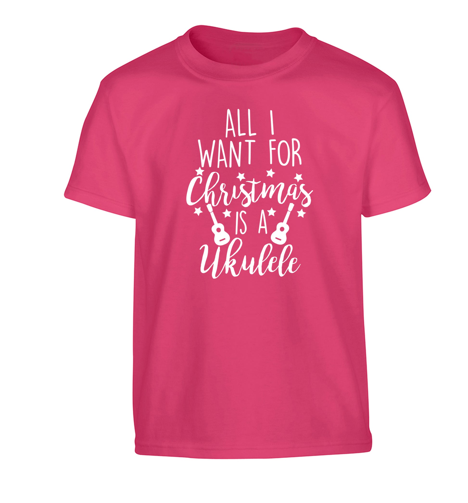 All I want for christmas is a ukulele Children's pink Tshirt 12-14 Years