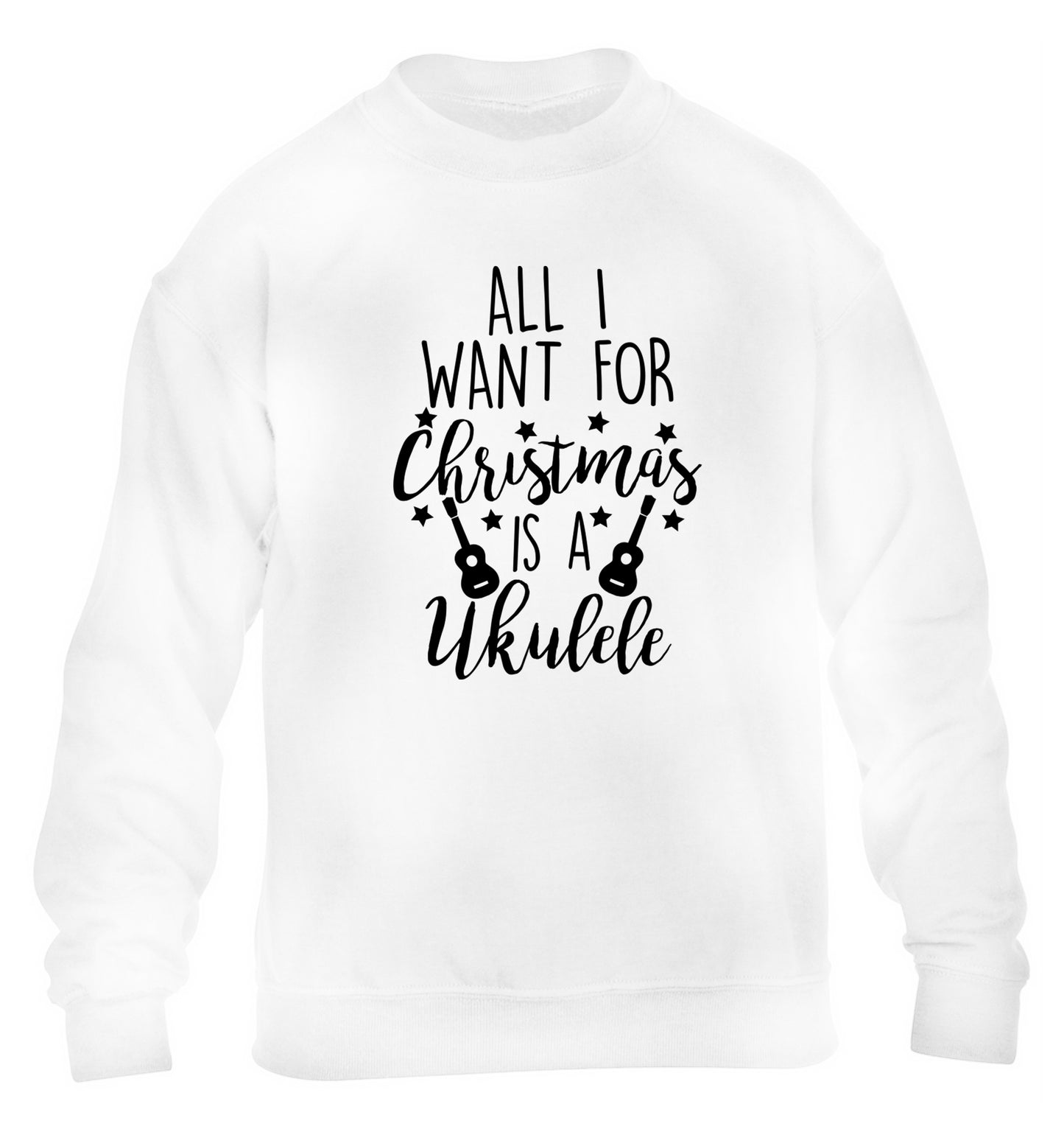 All I want for christmas is a ukulele children's white sweater 12-14 Years