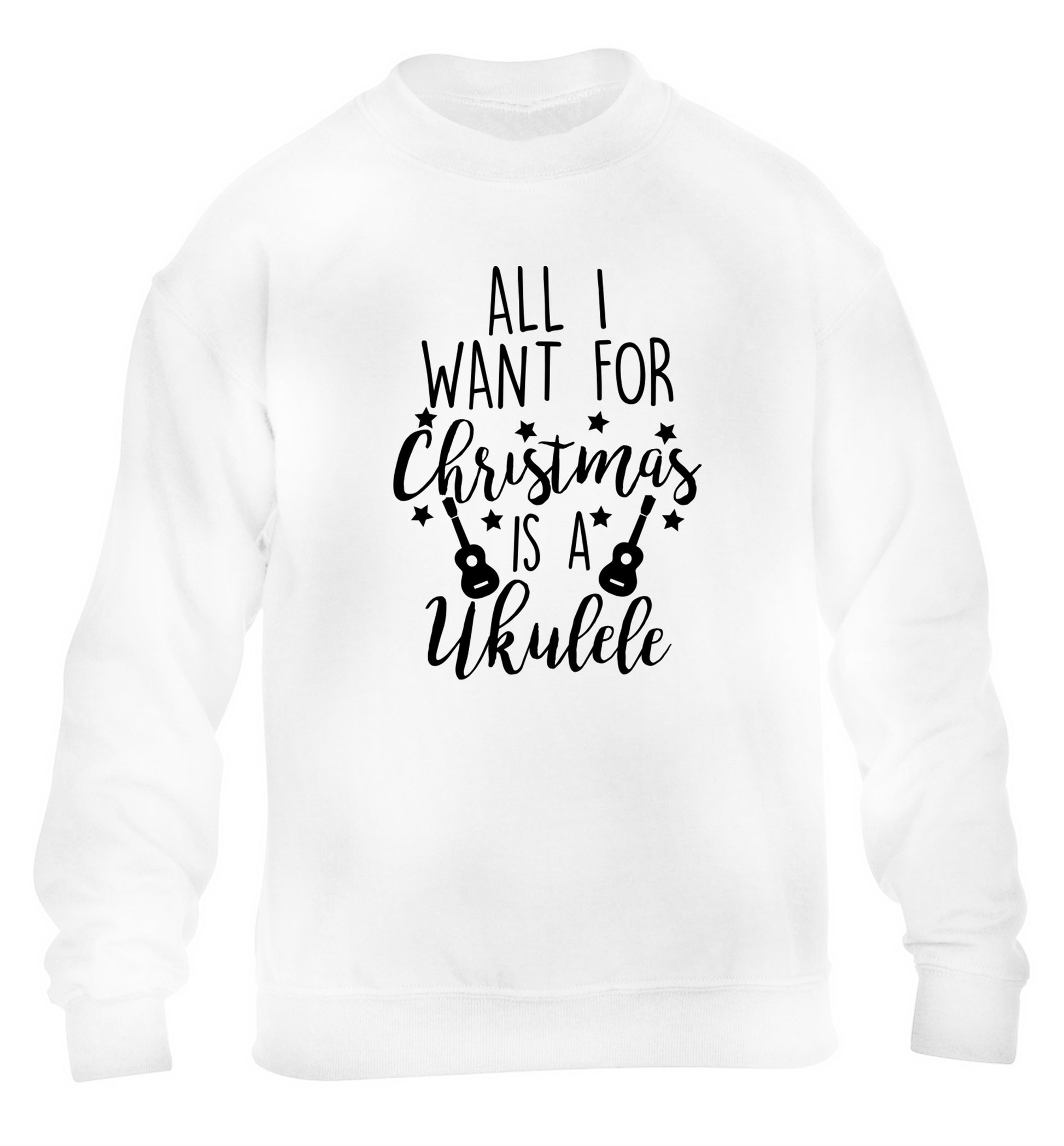 All I want for christmas is a ukulele children's white sweater 12-14 Years