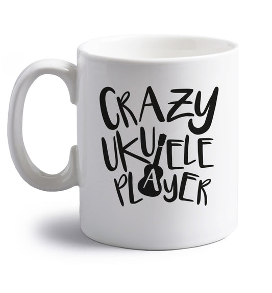 Crazy ukulele player right handed white ceramic mug 