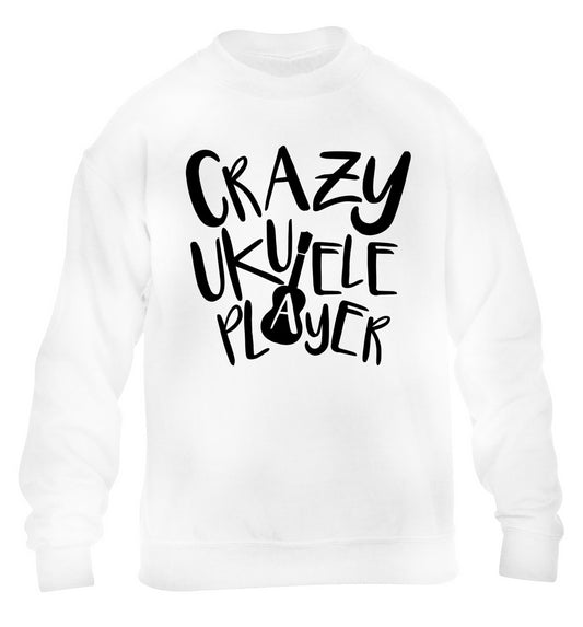 Crazy ukulele player children's white sweater 12-14 Years